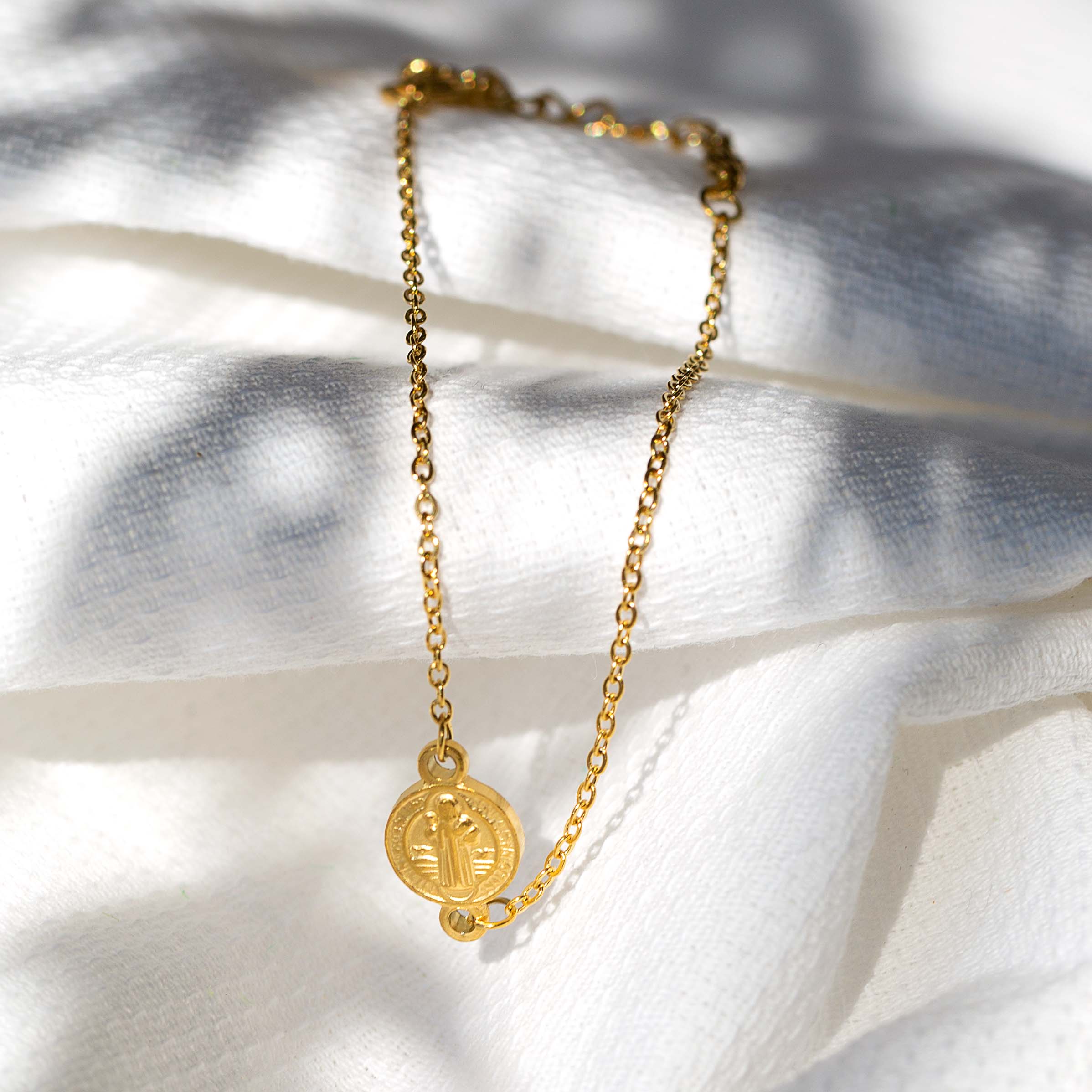 Gold St. Benedict Medal Breathe Chain Bracelet - Image 2