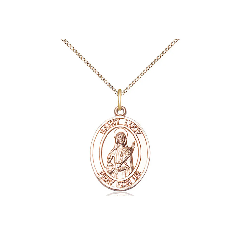 Gold St. Lucy Patron Saint Medal Necklace