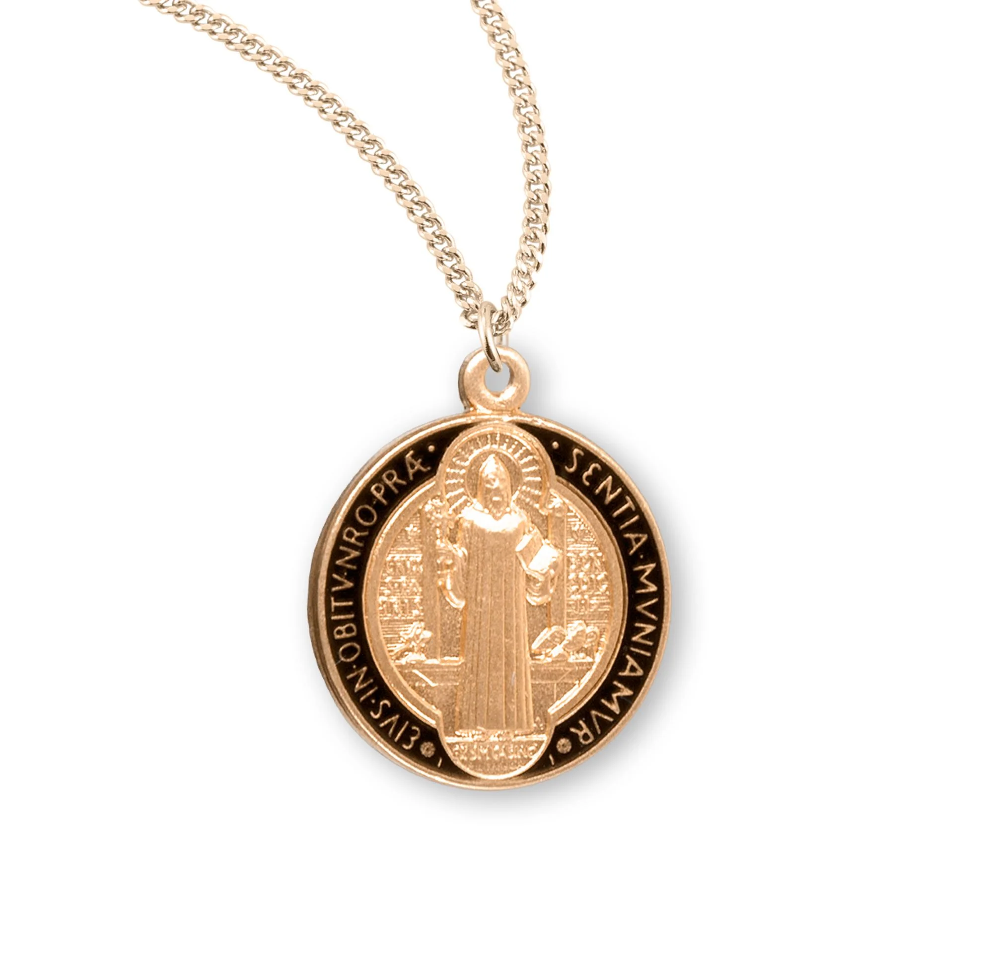 Gold/Sterling & Black St. Benedict Medal Necklace
