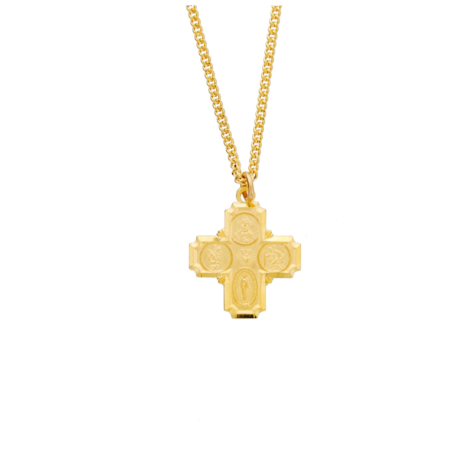 Gold/Sterling Silver Four-Way Medal with 20 inch chain