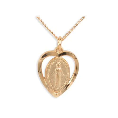 Gold/Sterling Silver Miraculous Medal Heart Pendant on 18 inch chain