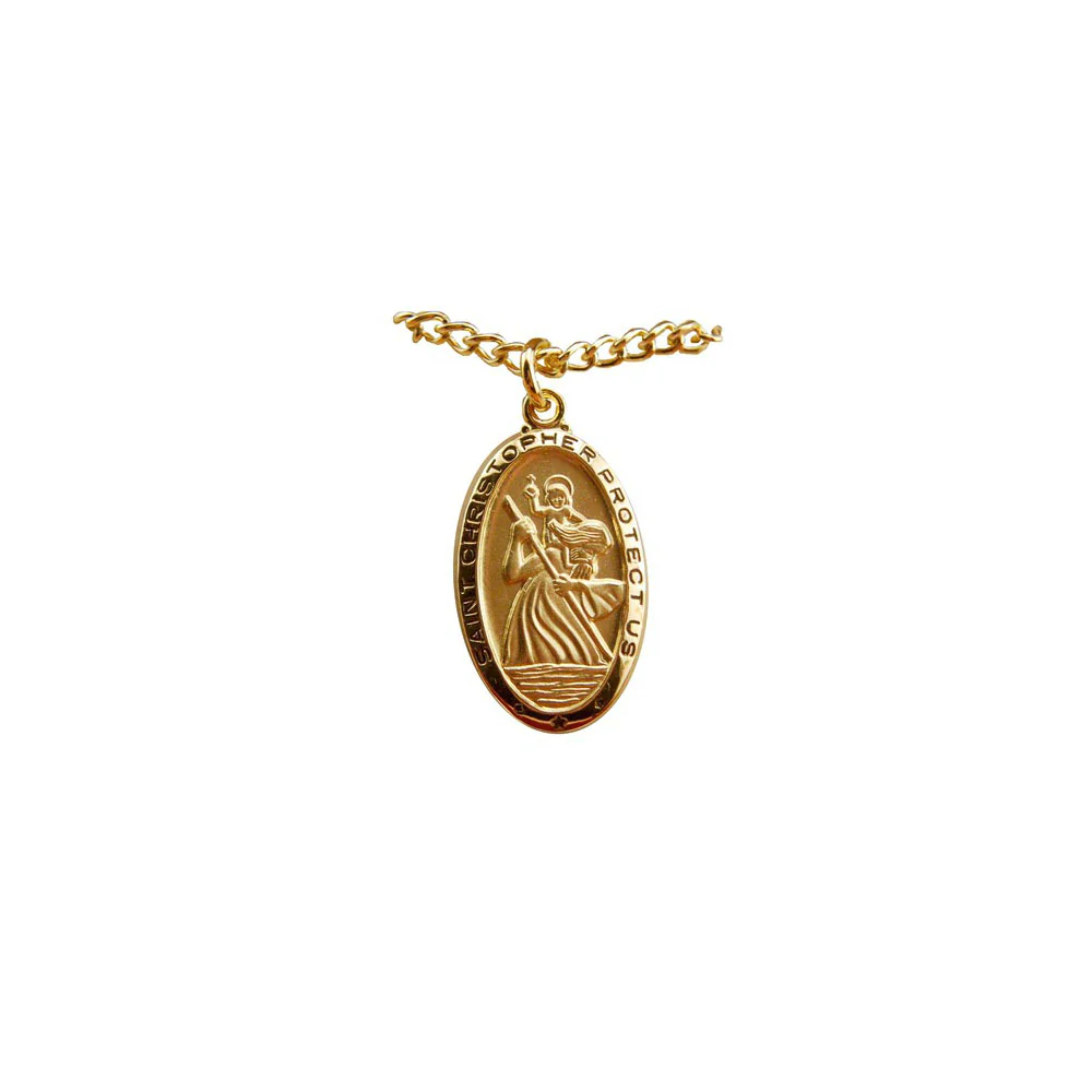 Gold Over Sterling Silver St. Christopher Medal Necklace - 24"