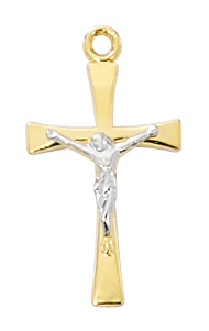 Gold & Sterling Two Tone Crucifix Necklace