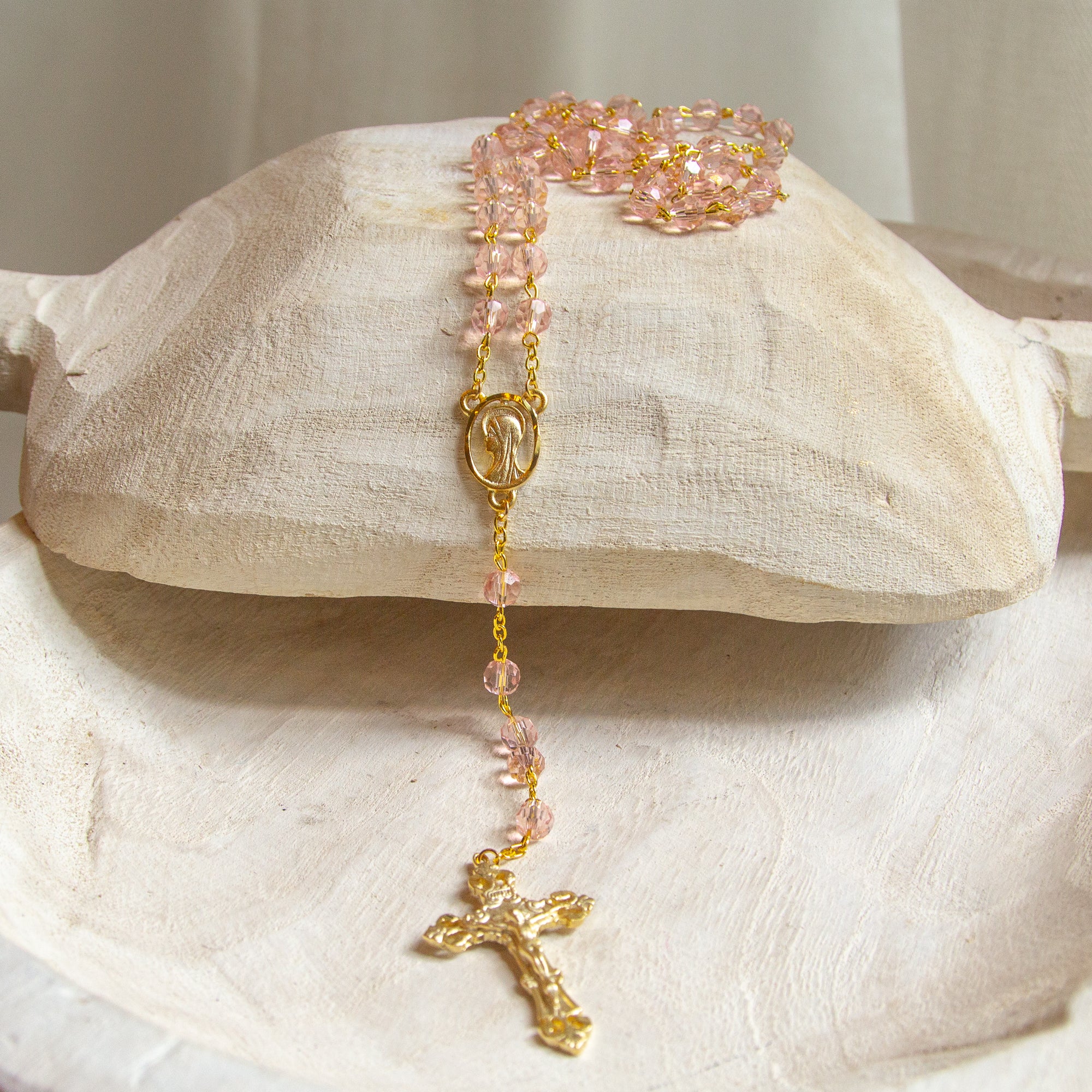 Golden & Pink Crystal Rosary - Image 2