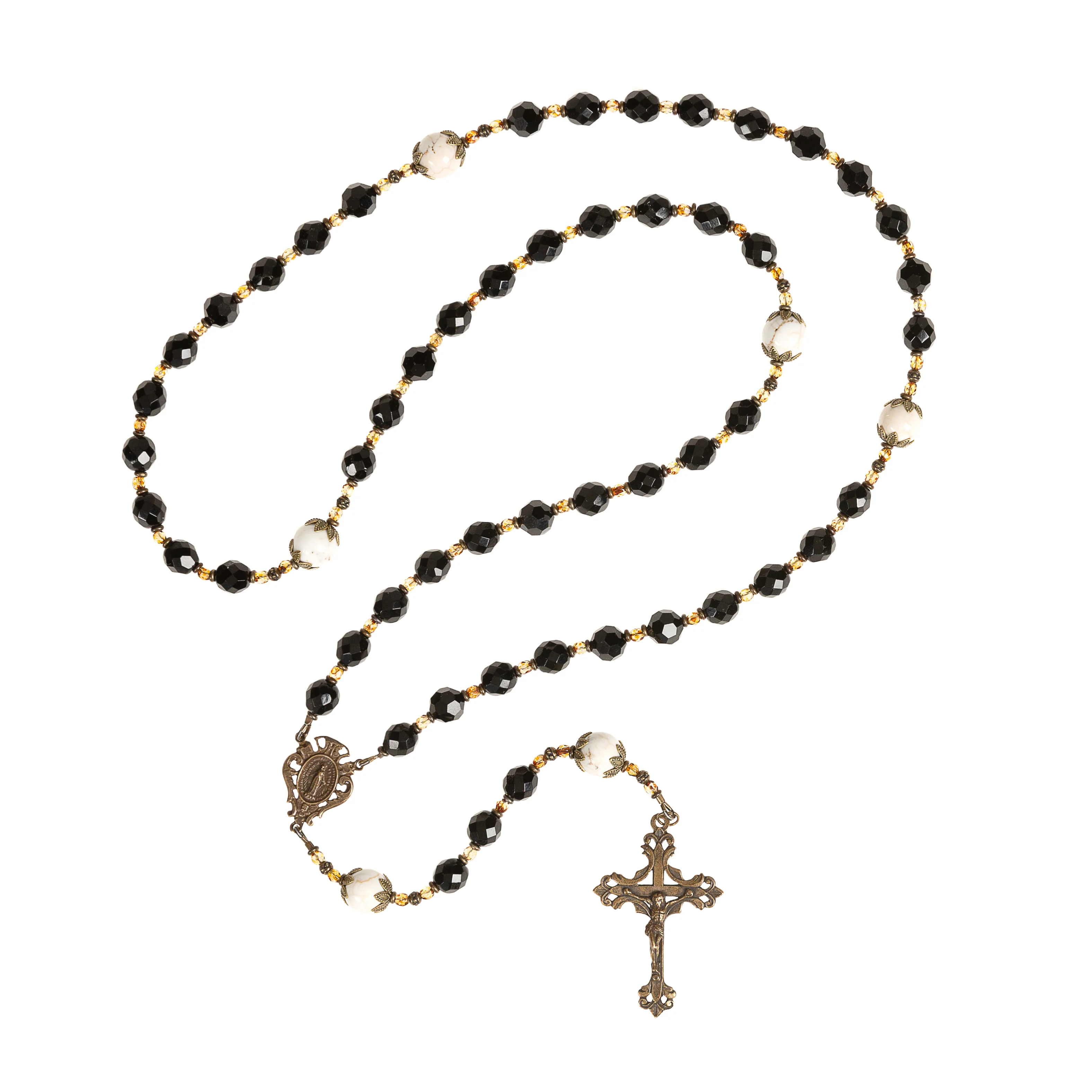 Good Catholic Jet Black & Ivory Antique Bronze Rosary - Image 3