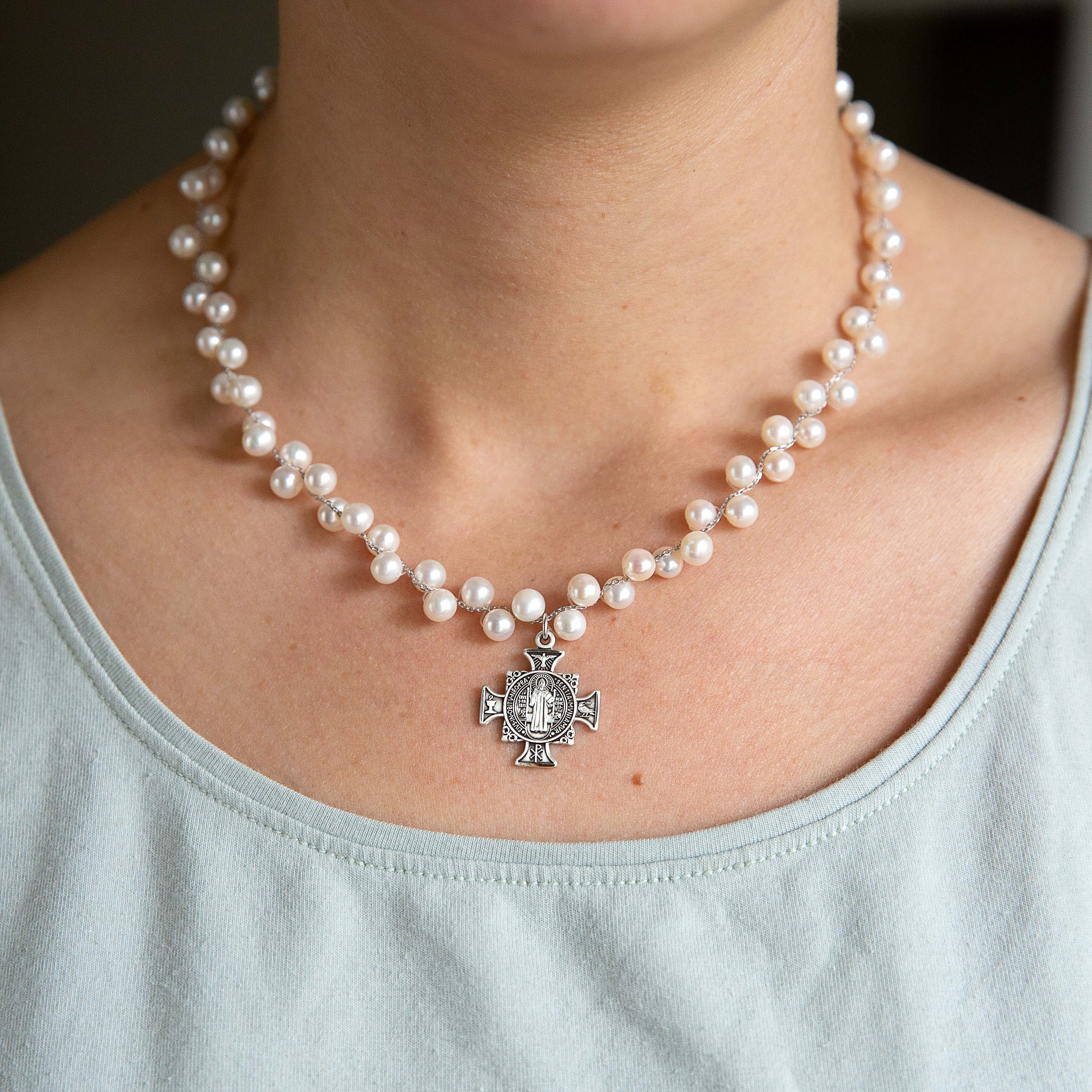 Grapevine Pearl St. Benedict Cross Necklace - Image 2