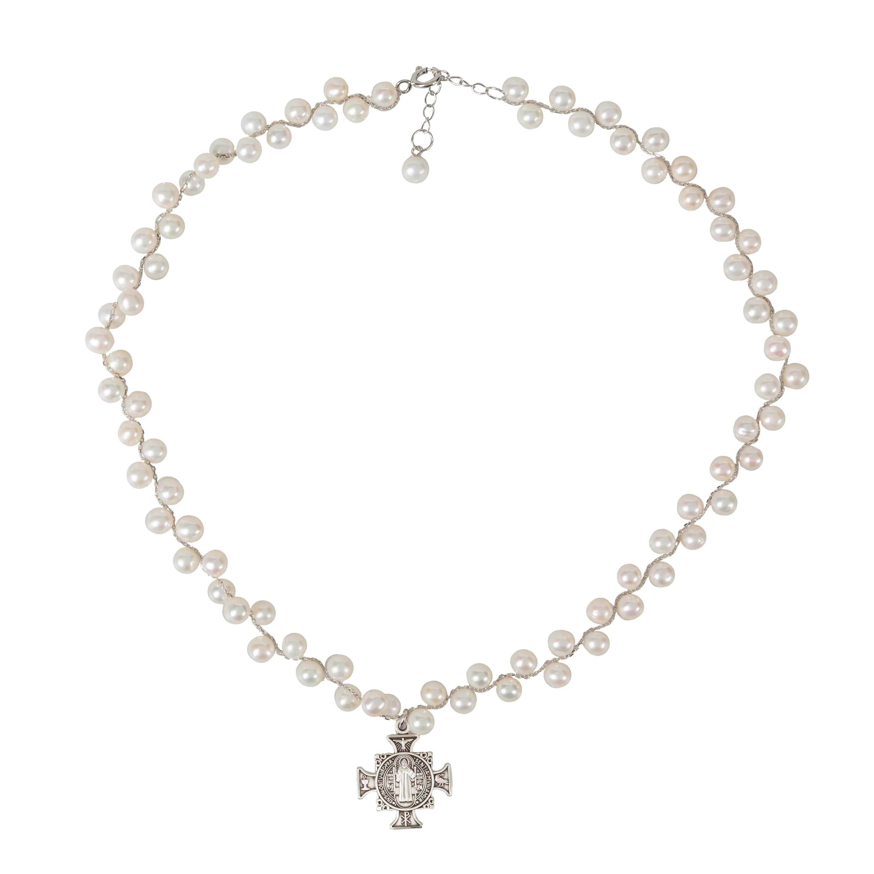 Grapevine Pearl St. Benedict Cross Necklace - Image 4