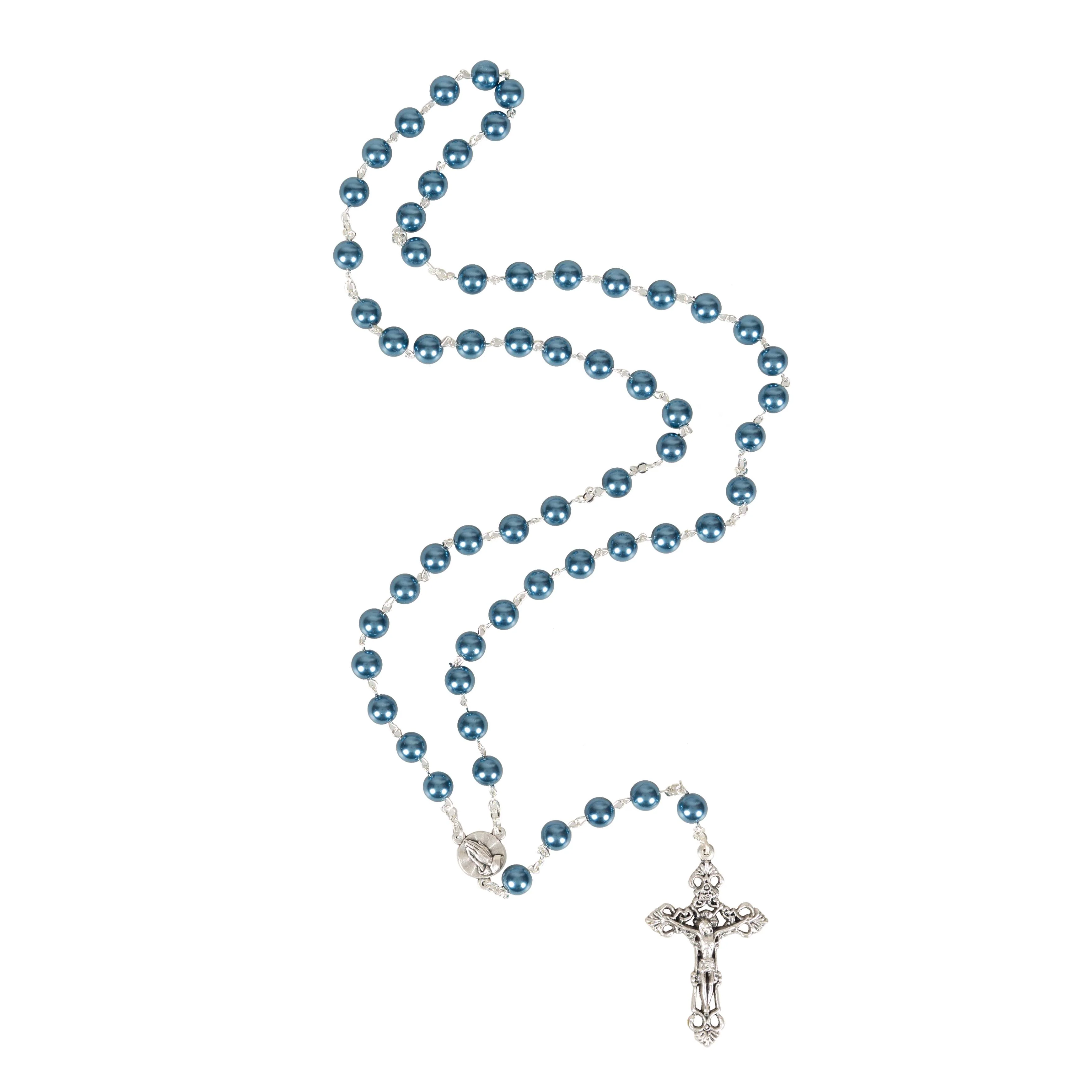 Gray Blue Glass Miraculous Rosary - Image 2