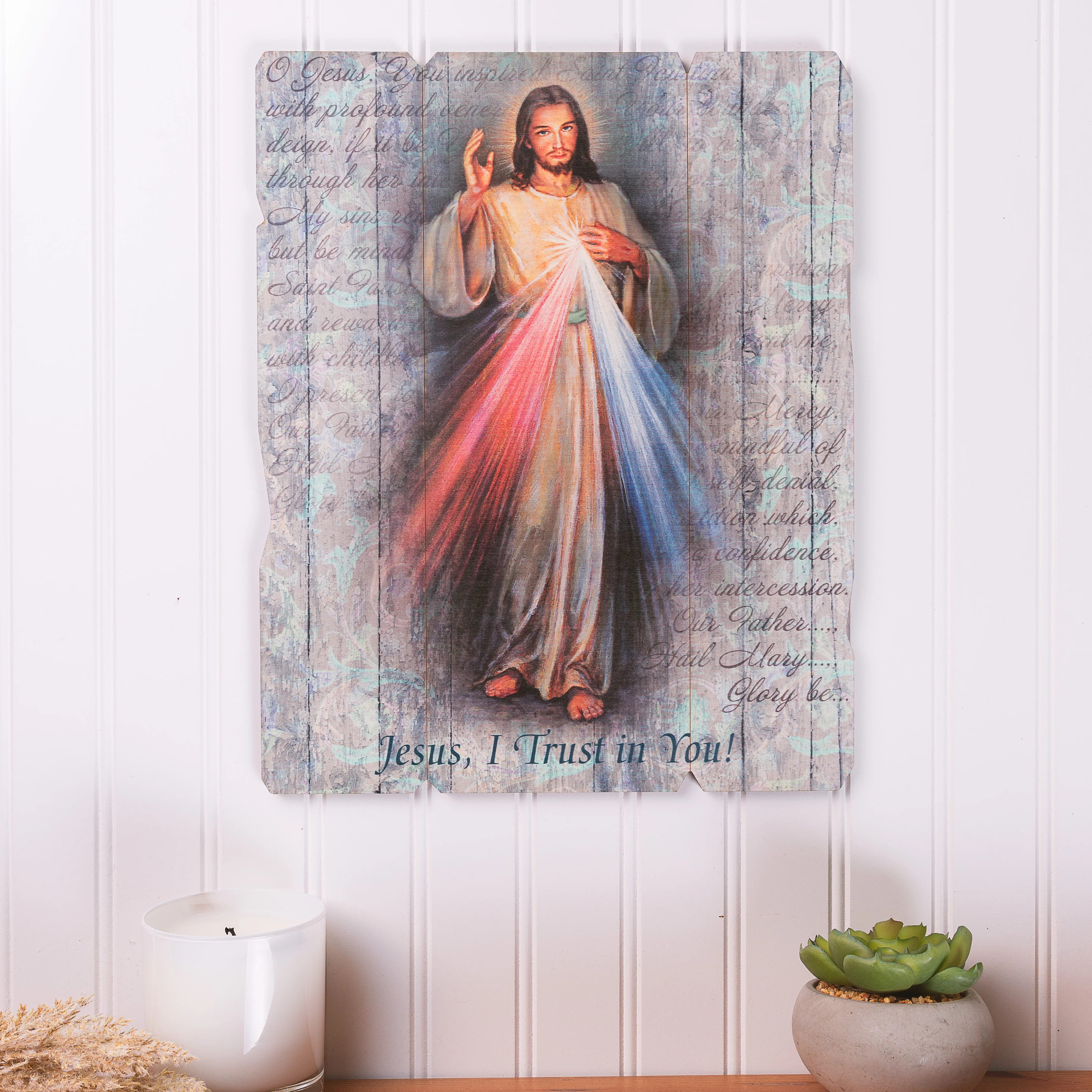 Gray Divine Mercy Wooden Wall Plaque