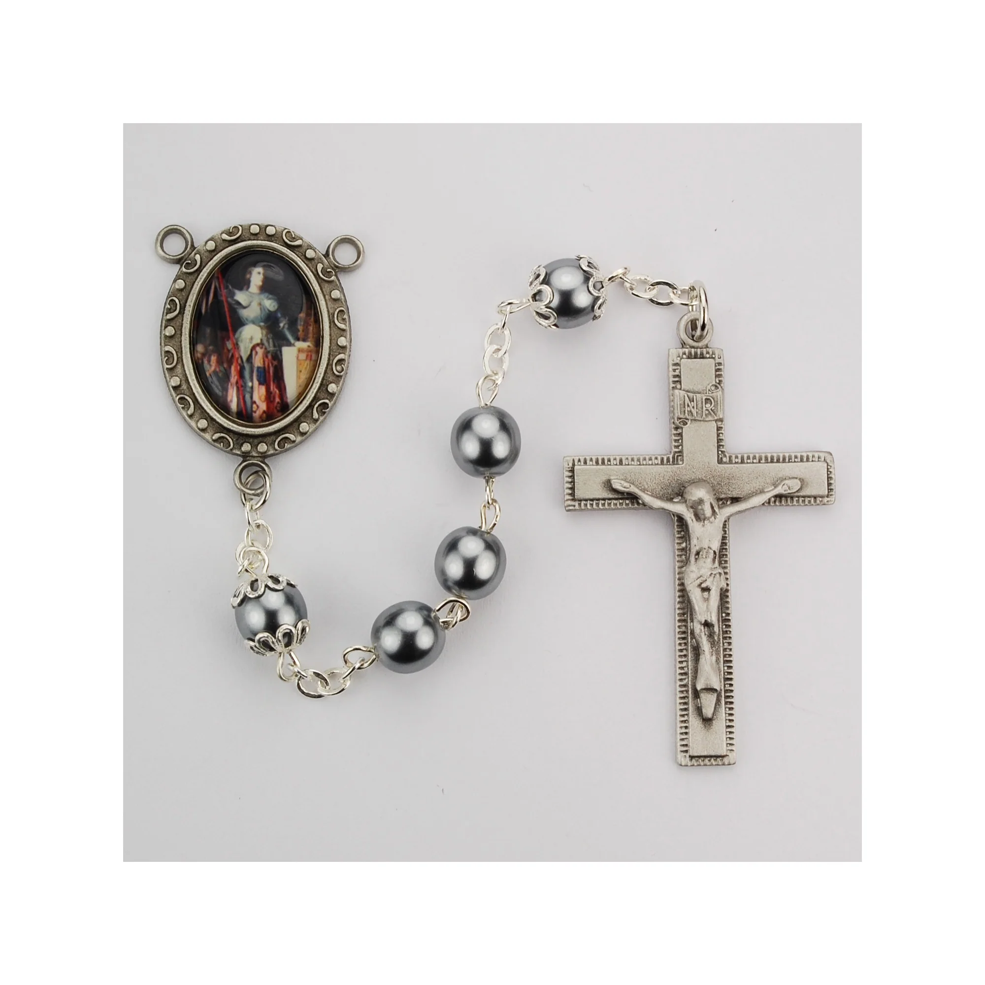 Gray Glass St. Joan of Arc Rosary