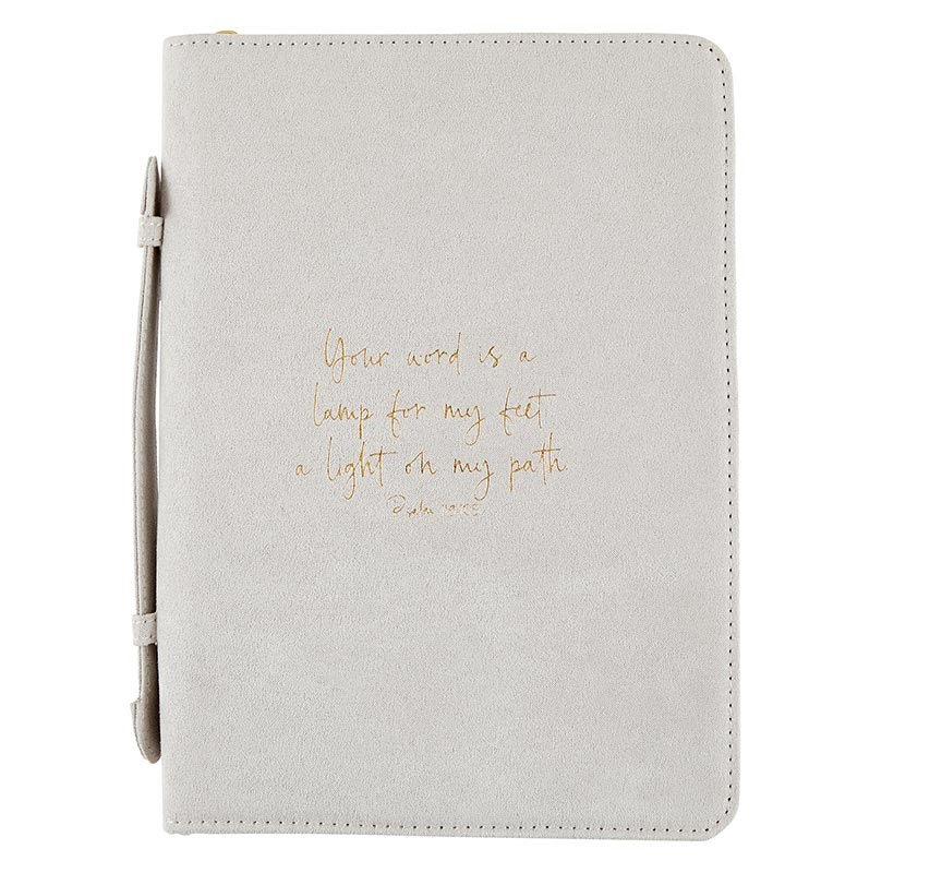Gray Suede Lamp For My Feet Bible Cover
