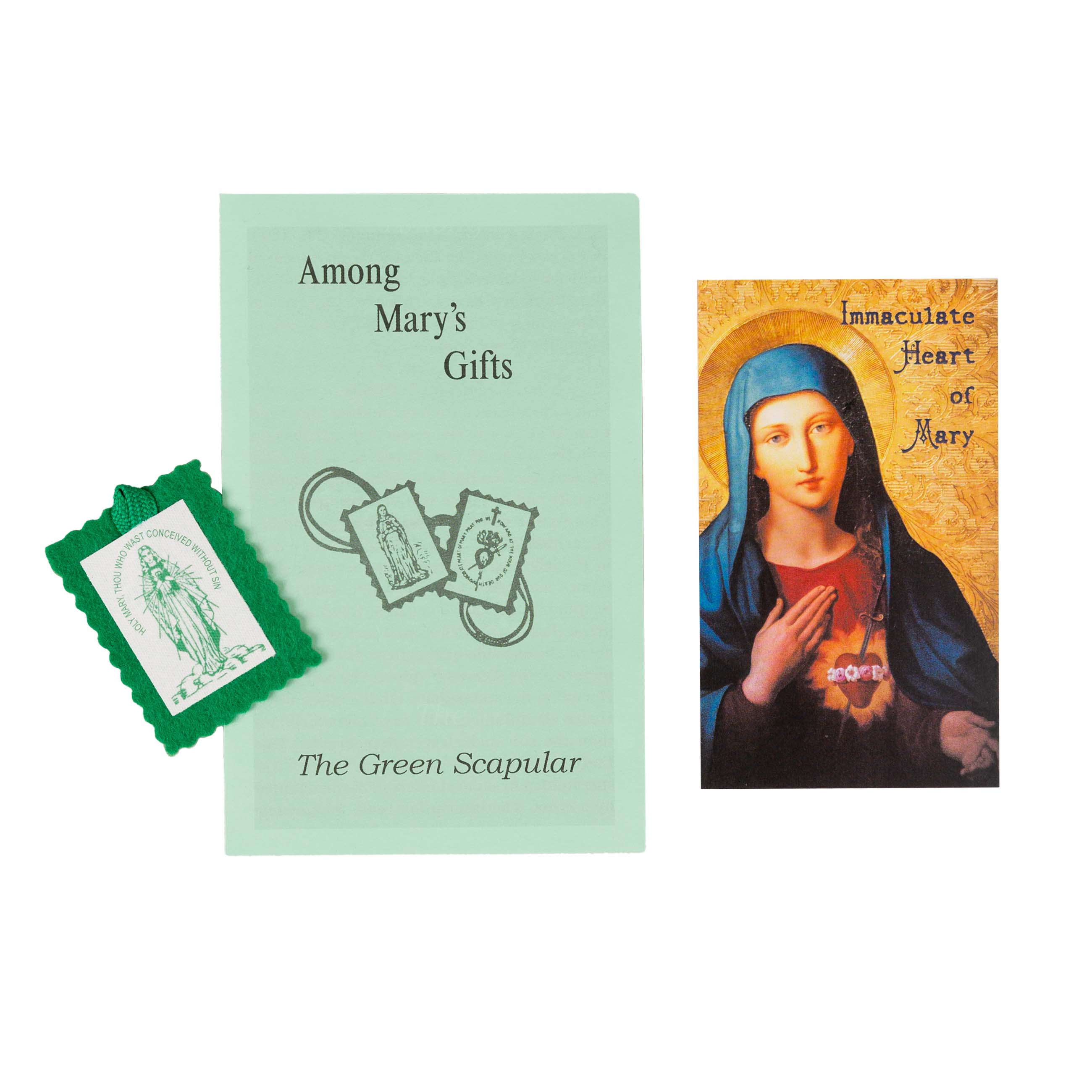Green Scapular and Immaculate Heart of Mary Prayer Cards - set of 20 - Image 2