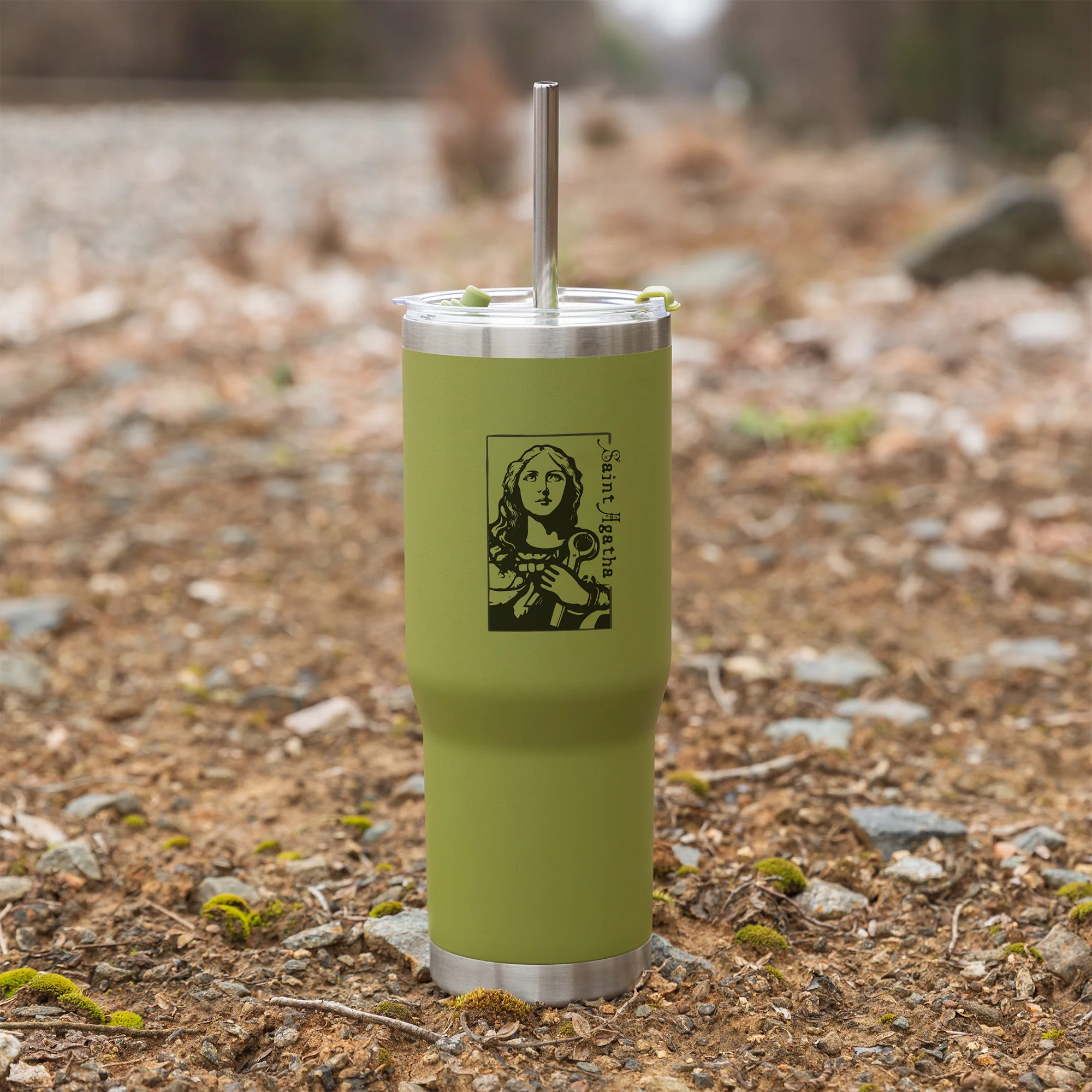 Green St. Agatha Stainless Steel Tumbler with Straw - Image 5