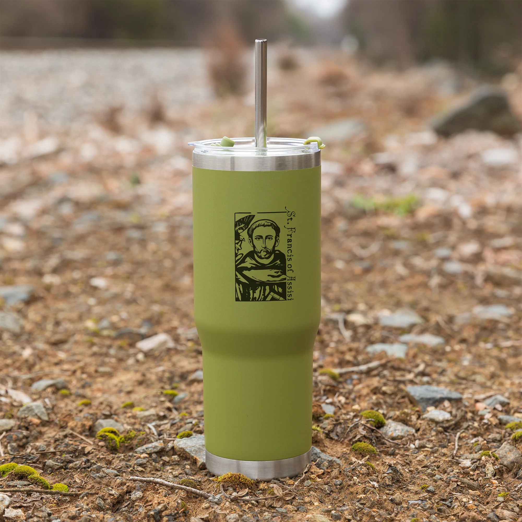 Green St. Francis Stainless Steel Tumbler with Straw