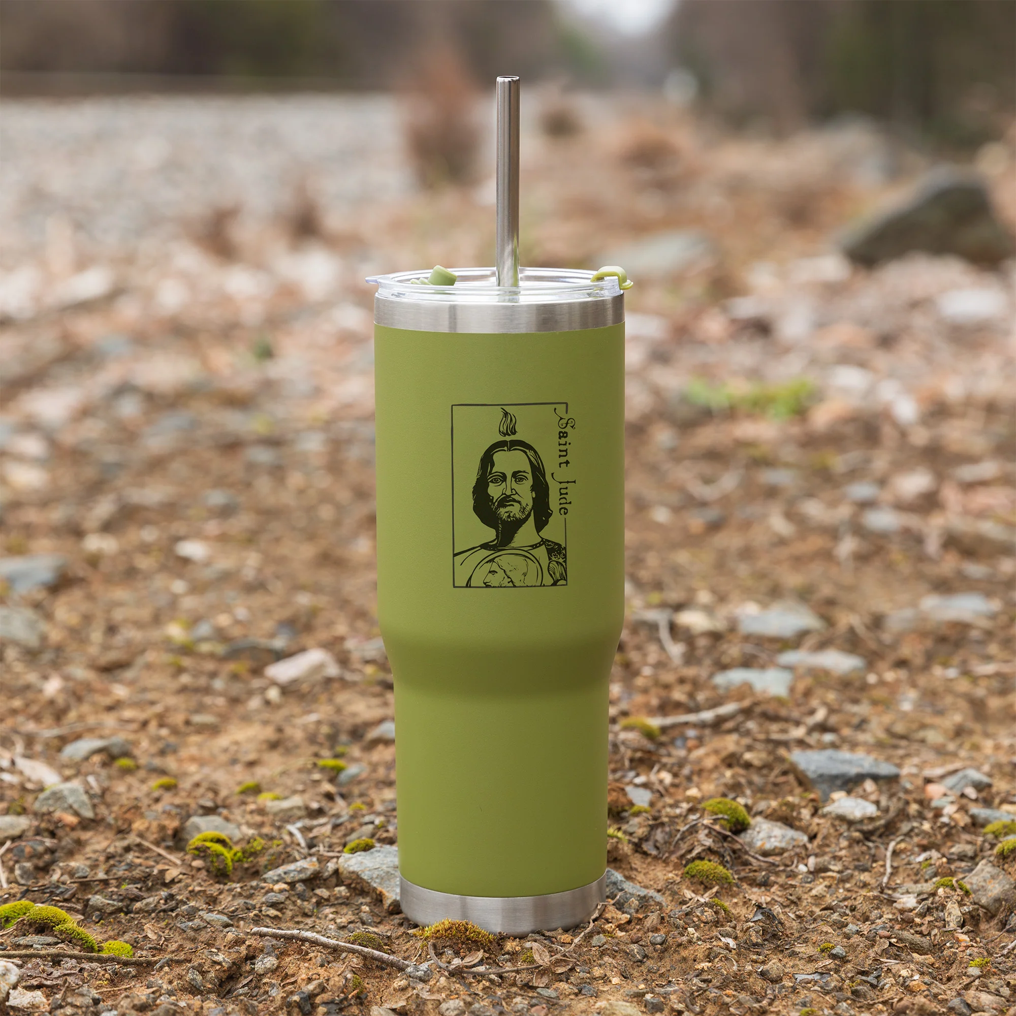 Green St. Jude Stainless Steel Tumbler with Straw