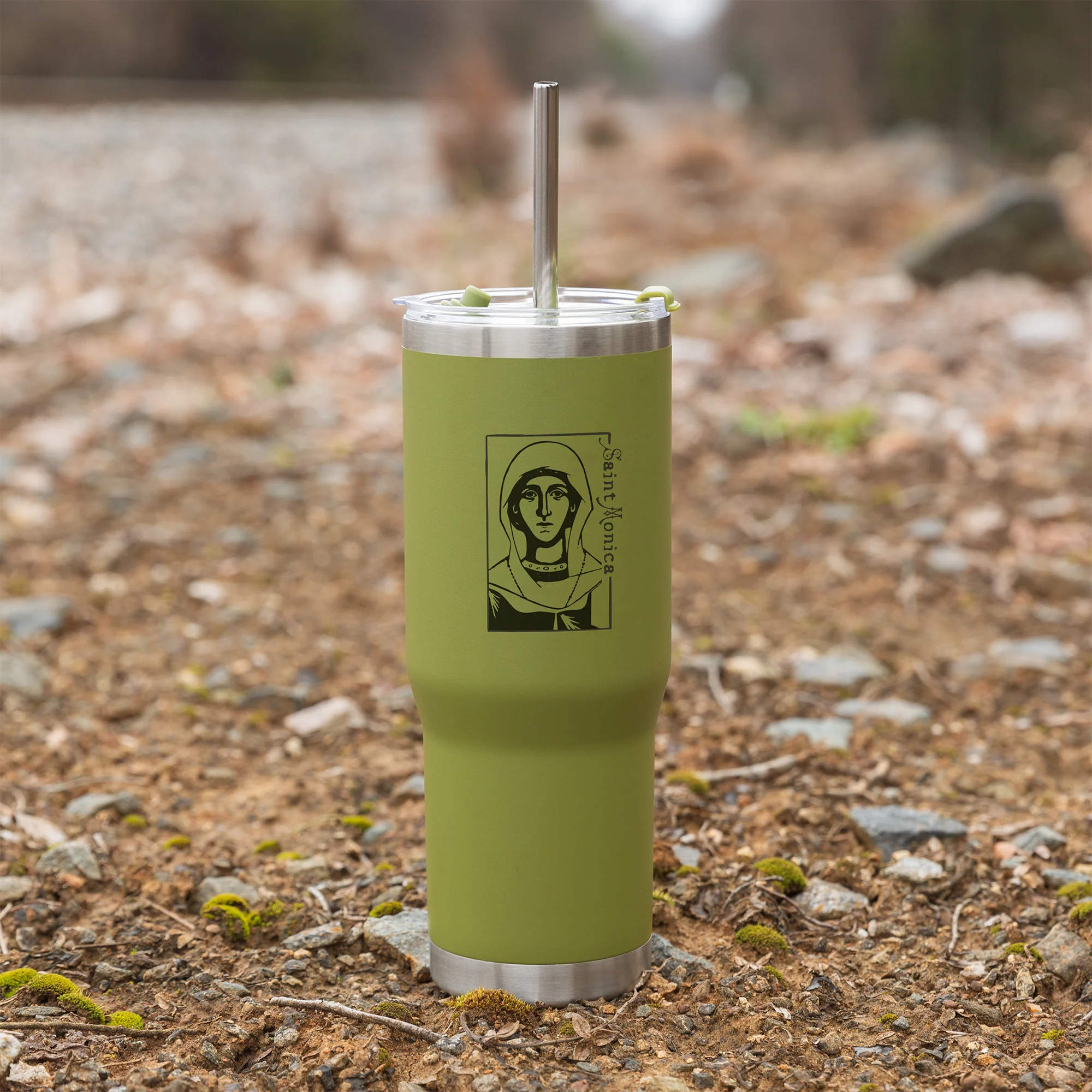 Green St. Monica Stainless Steel Tumbler with Straw - Image 2