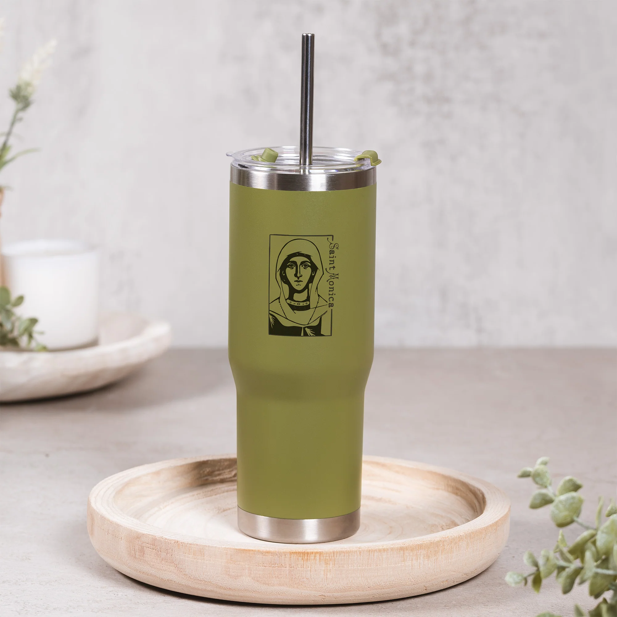Green St. Monica Stainless Steel Tumbler with Straw - Image 4