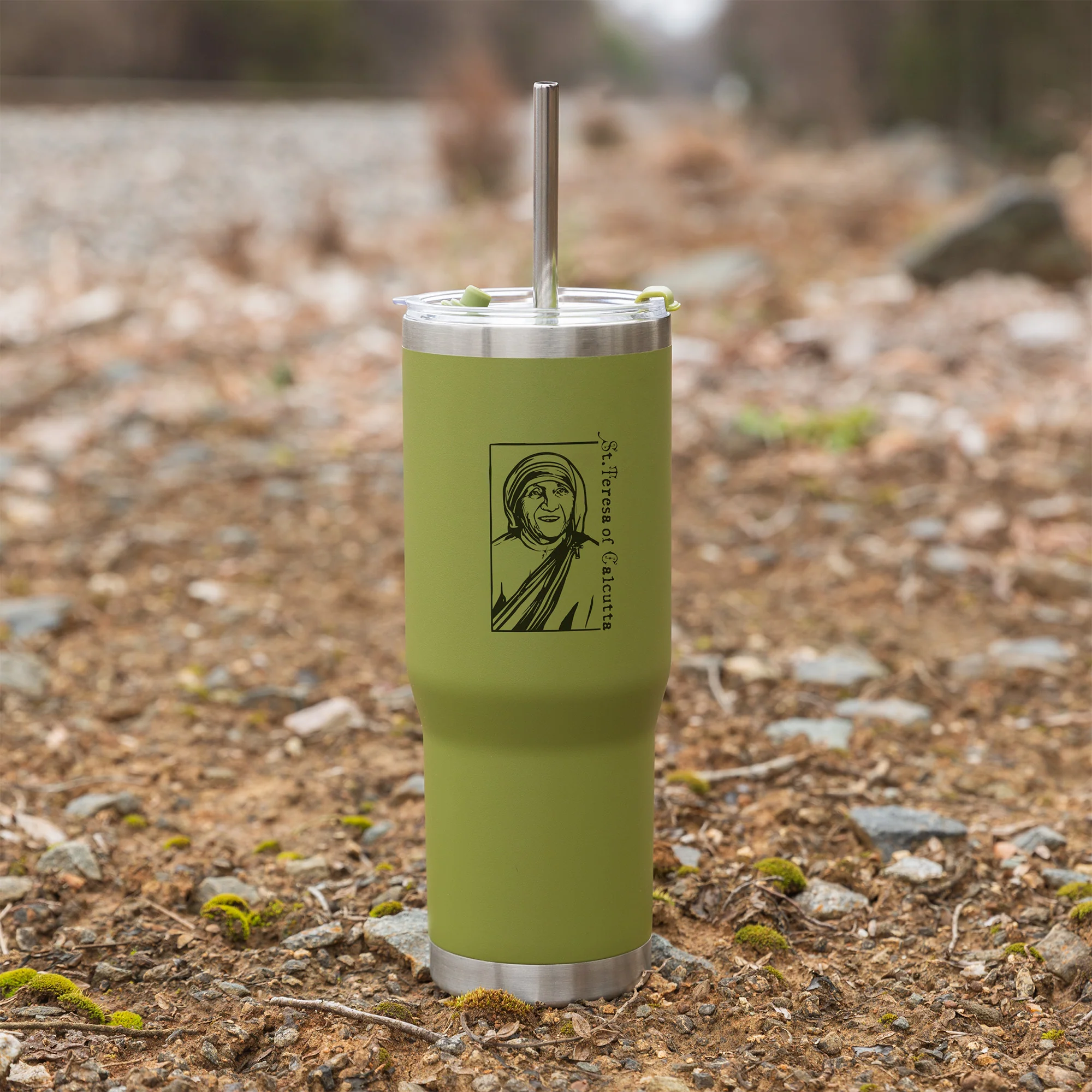 Green St. Mother Teresa Stainless Steel Tumbler with Straw