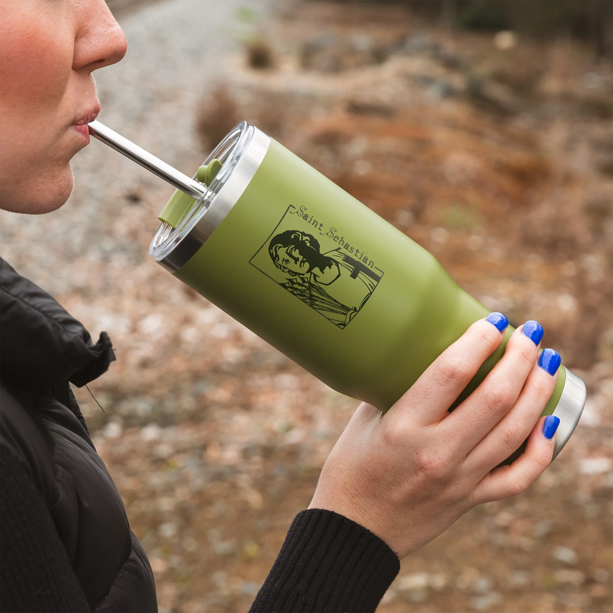 Green St. Sebastian Stainless Steel Tumbler with Straw