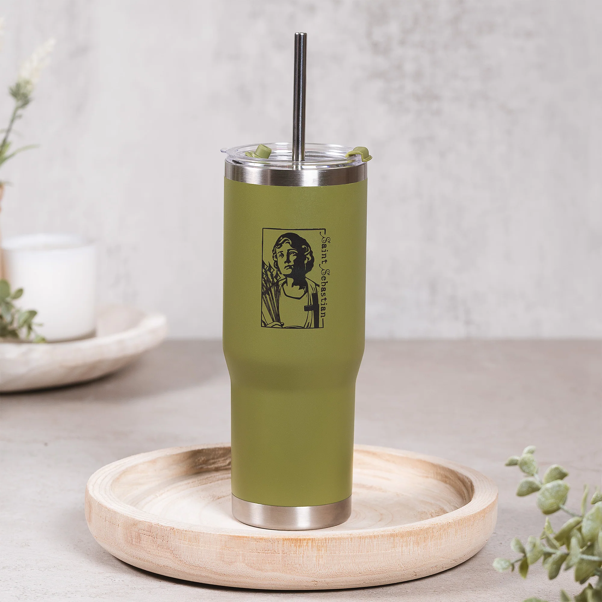 Green St. Sebastian Stainless Steel Tumbler with Straw - Image 3