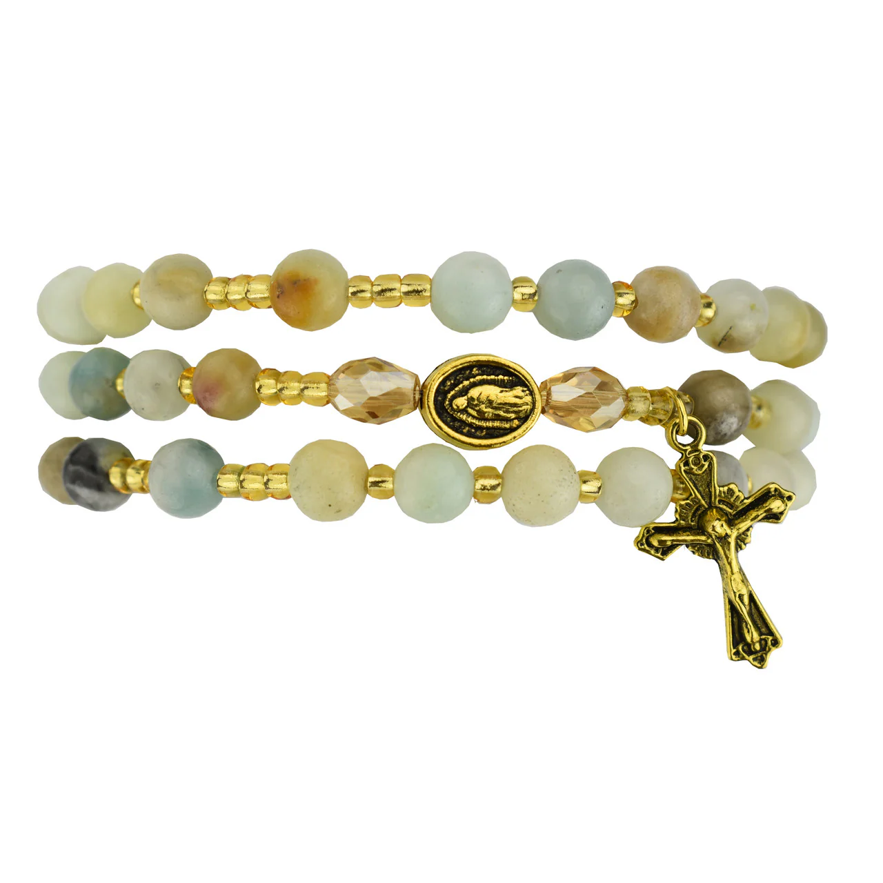 Guadalupe Gold Amazonite Wrap Rosary Bracelet - Image 2