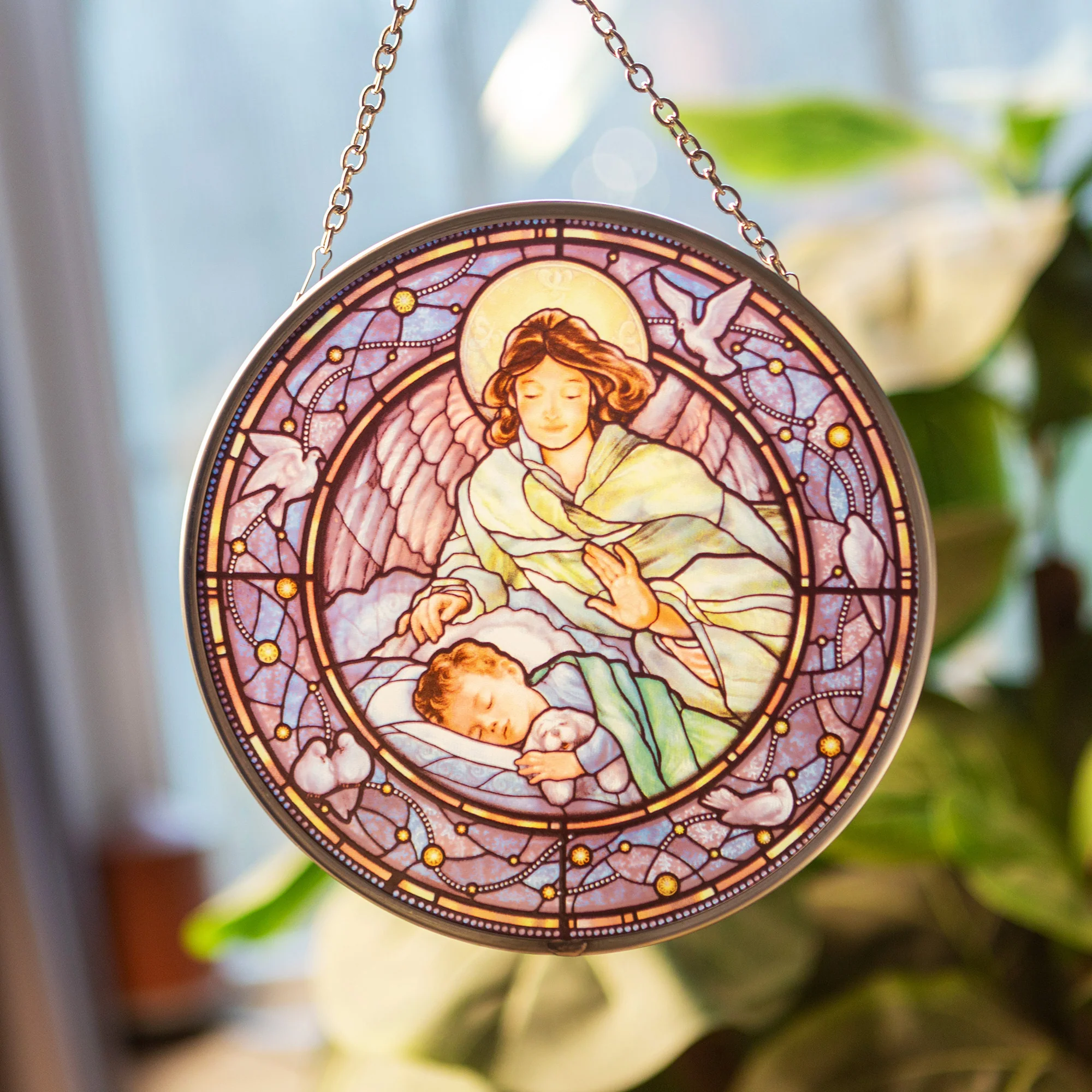 Guardian Angel & Child Stained Glass Art - Boy or Girl - Image 2