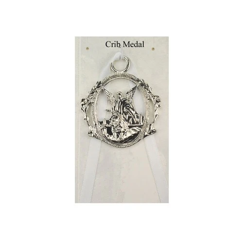 Guardian Angel Crib Medal with White Ribbon