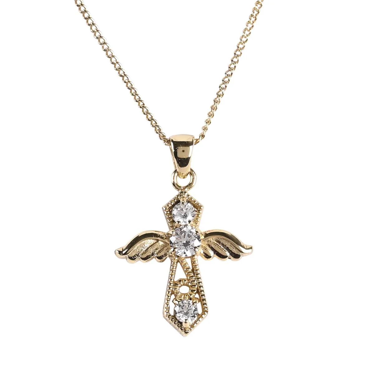 Guardian Angel Gold & Crystal Cross Necklace