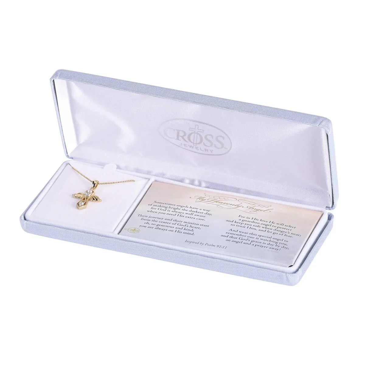 Guardian Angel Gold & Crystal Cross Necklace - Image 2