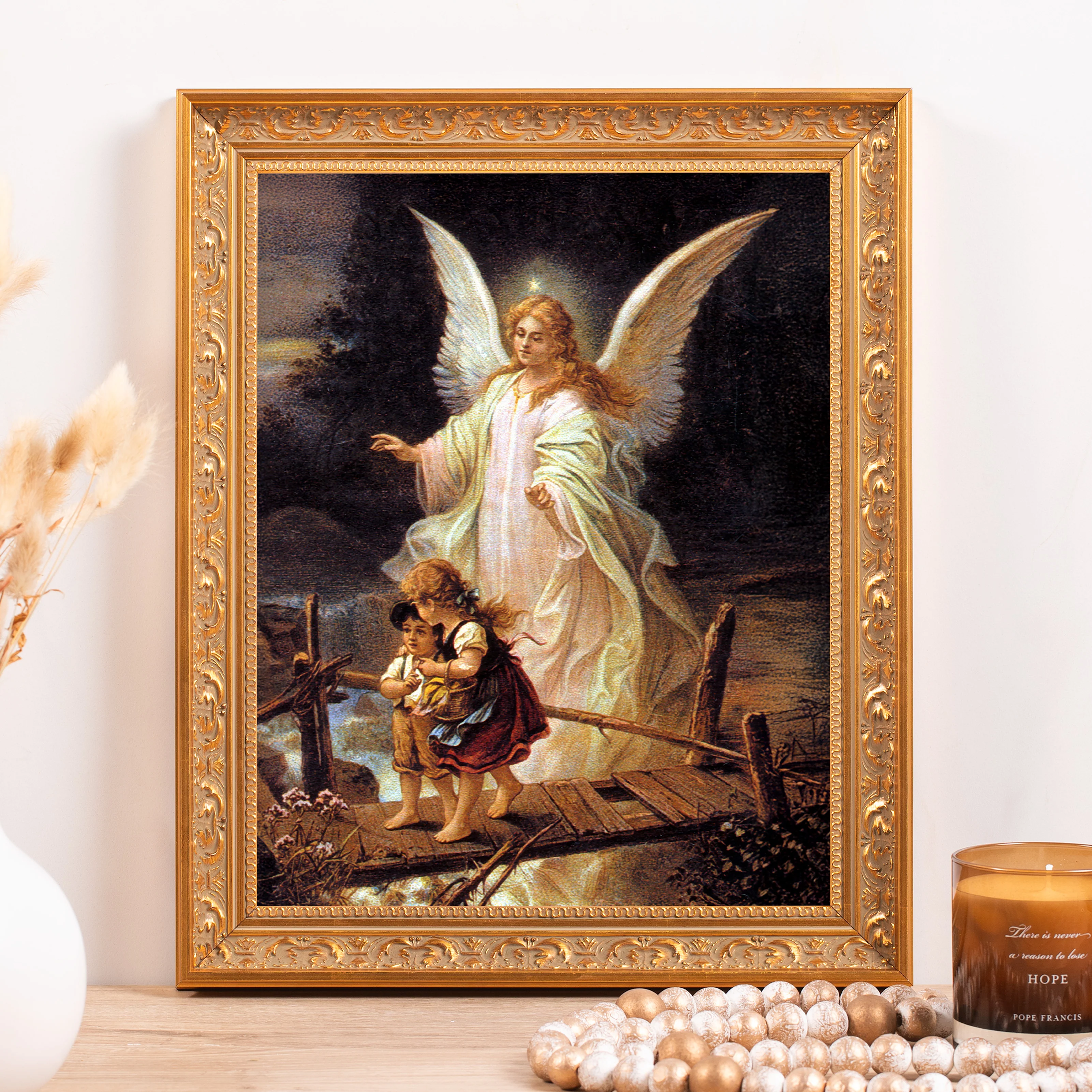 Guardian Angel on the Perilous Bridge Framed Canvas - Sacred Classics Collection