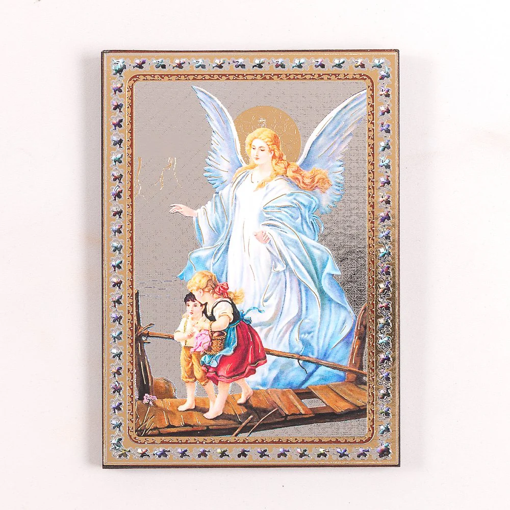 Guardian Angel with Children Icon Plaque - 5.5"
