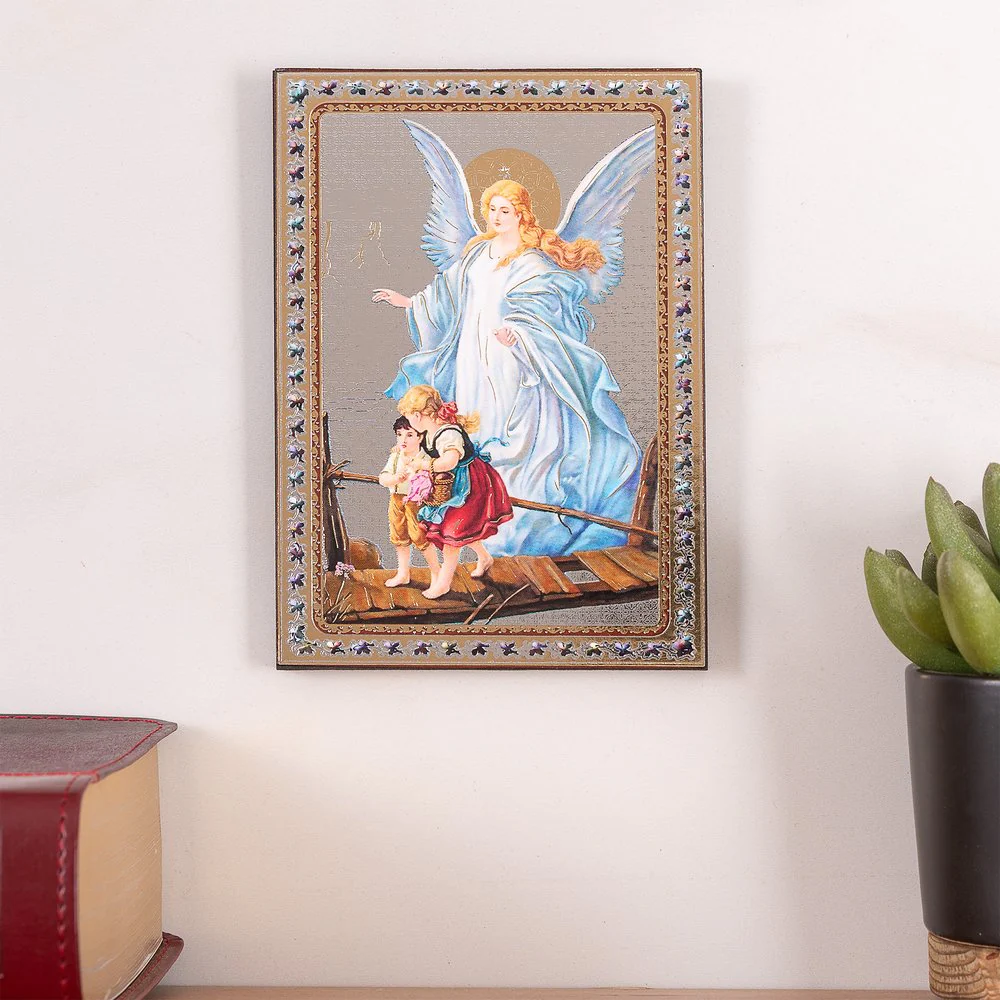 Guardian Angel with Children Icon Plaque - 5.5" - Image 2