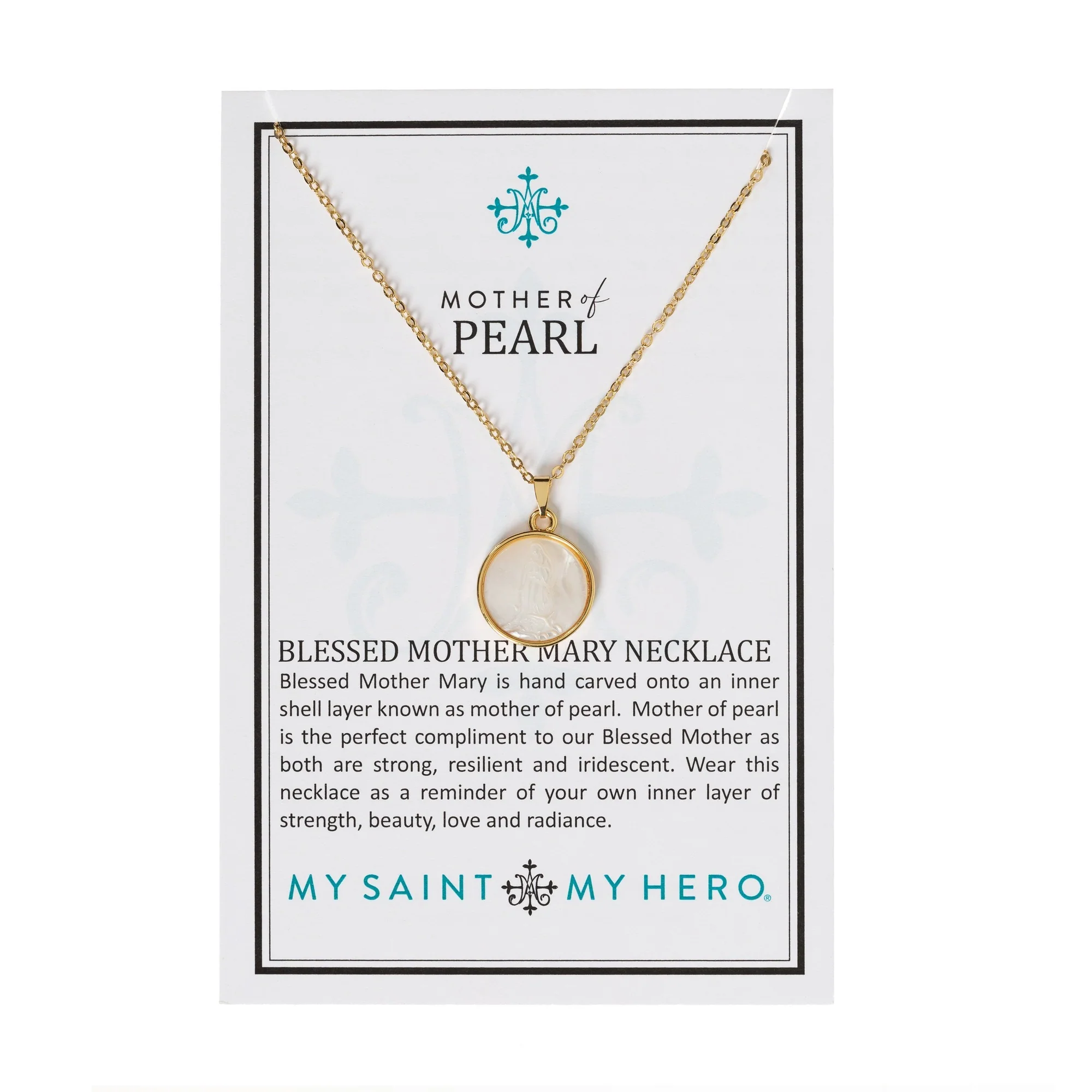 Hand Carved Mother of Pearl Marian Necklace - Image 2