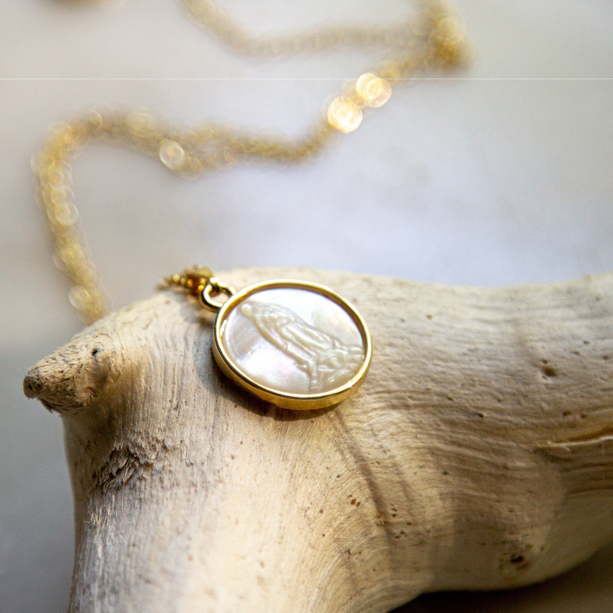 Hand Carved Mother of Pearl Marian Necklace - Image 4