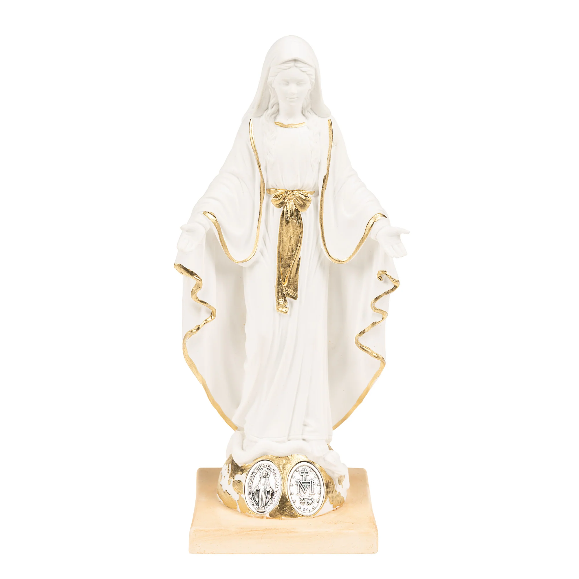 Hand Painted Gold & White Miraculous Medal Statue - Multiple Sizes - Image 2