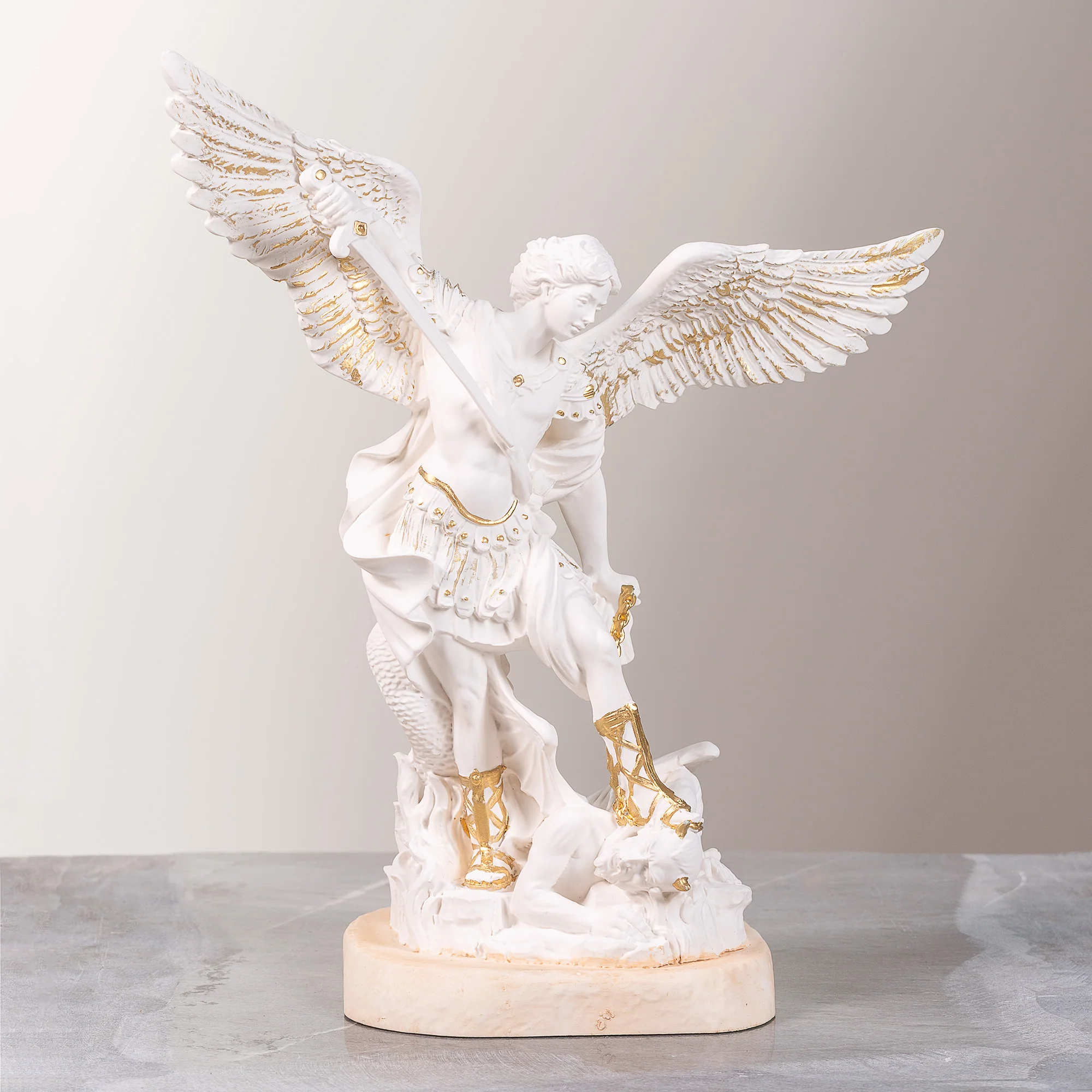 Hand Painted Gold & White St Michael Statue - Multiple Sizes