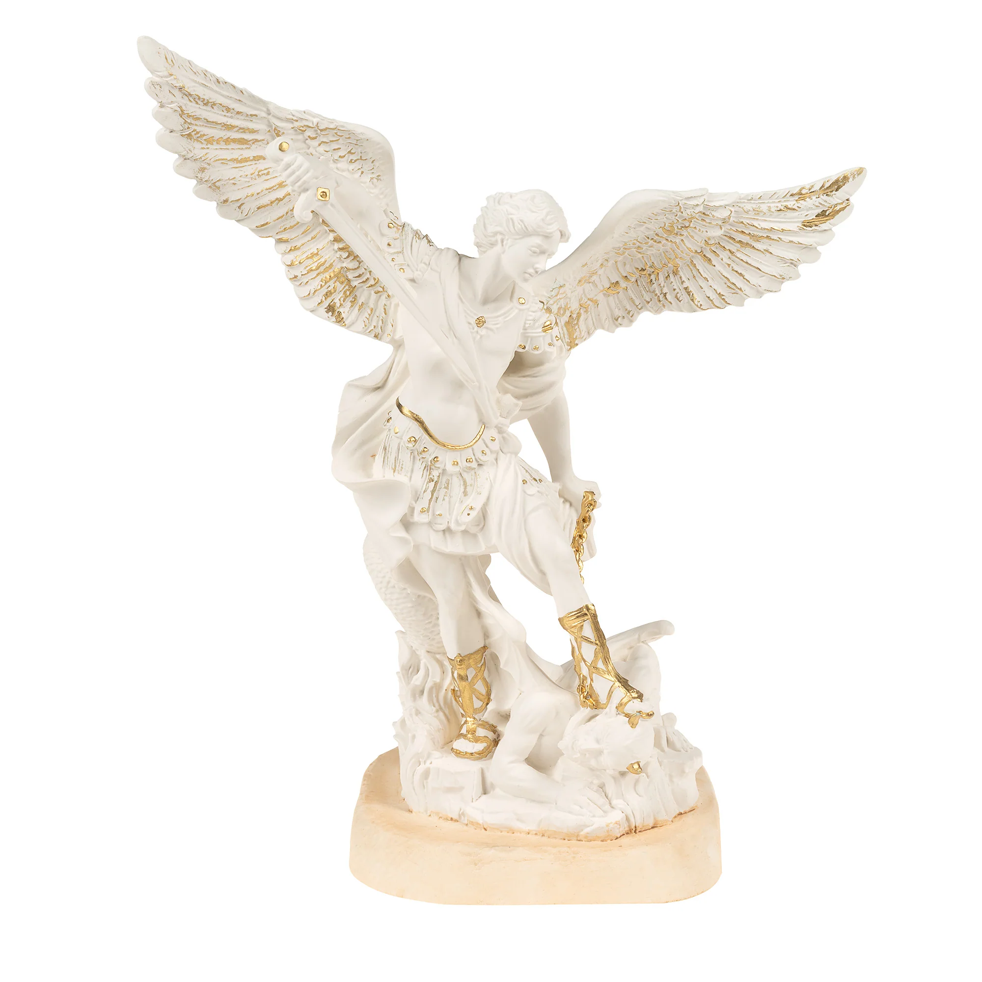 Hand Painted Gold & White St Michael Statue - Multiple Sizes - Image 2