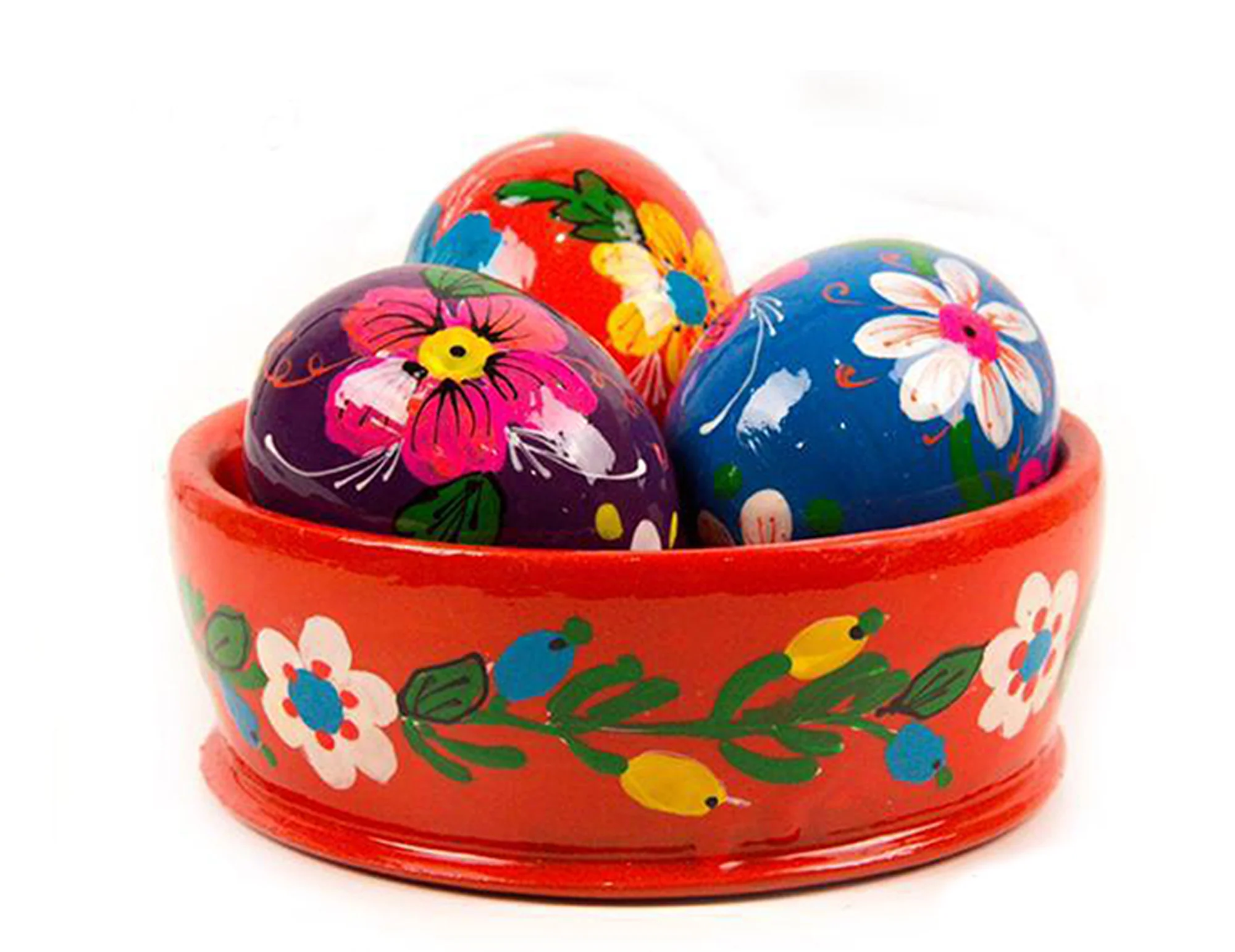 Hand Painted Ukrainian Easter Eggs & Red Bowl - Image 2