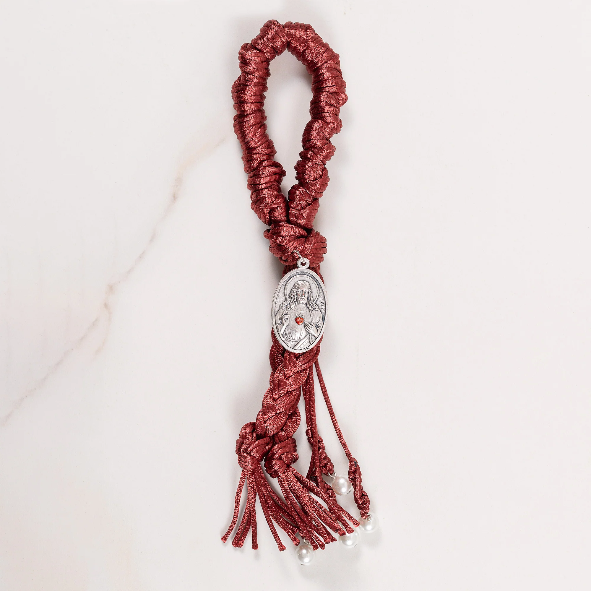 Handcrafted Braided Burgundy Sacred Heart Home Blessing