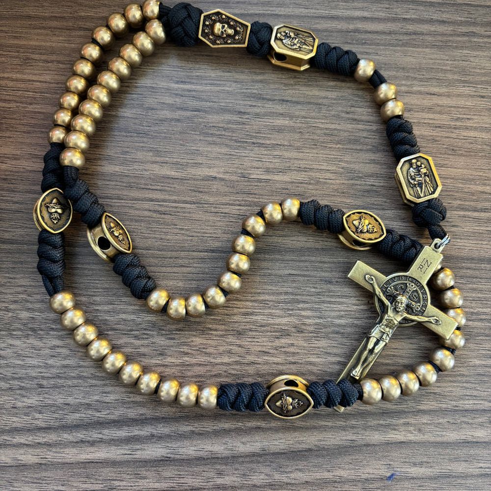 Handcrafted Brass & Paracord Memento Mori Rosary - Image 4