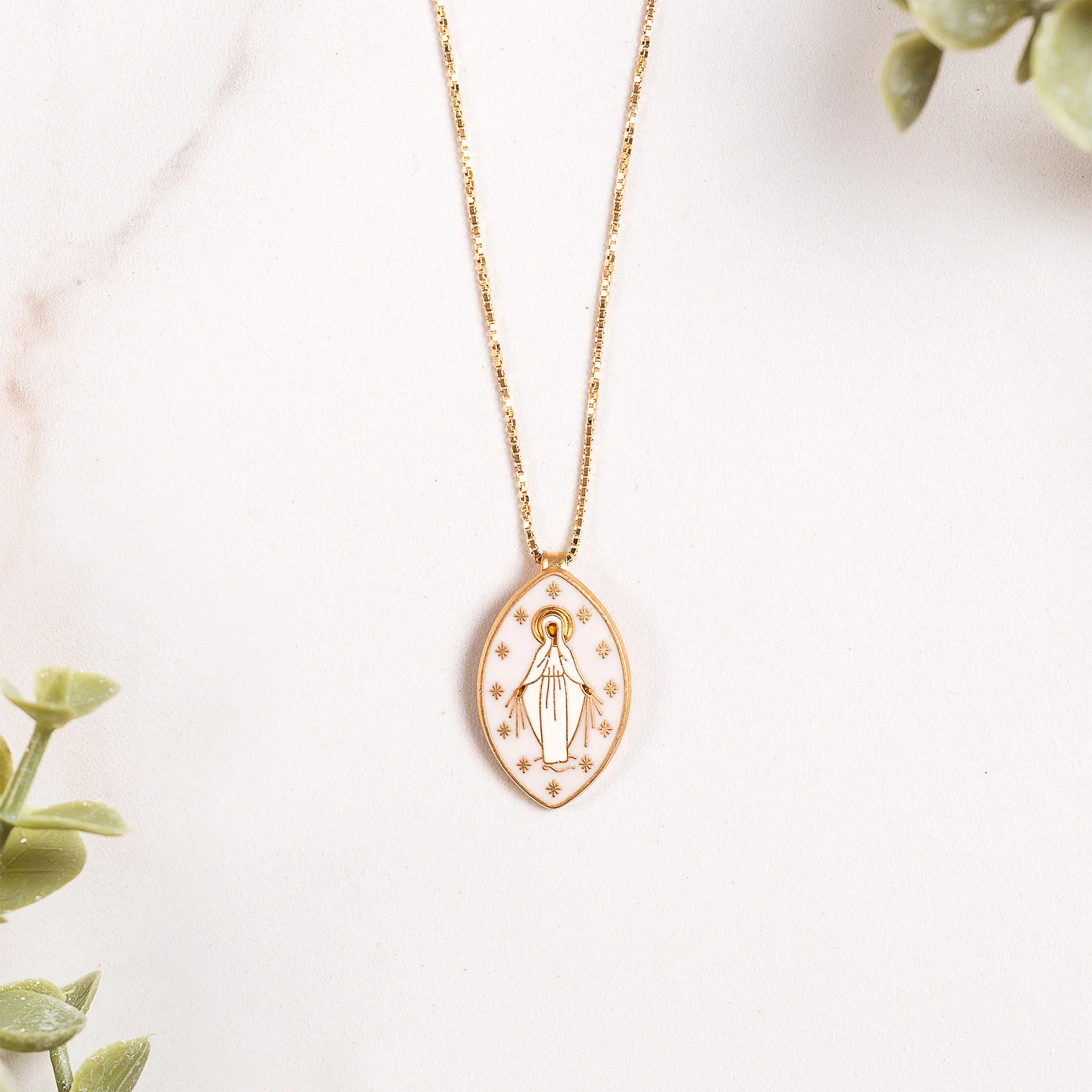 Handcrafted Cloisonné Our Lady of Grace Necklace - White or Dark Blue - Image 2