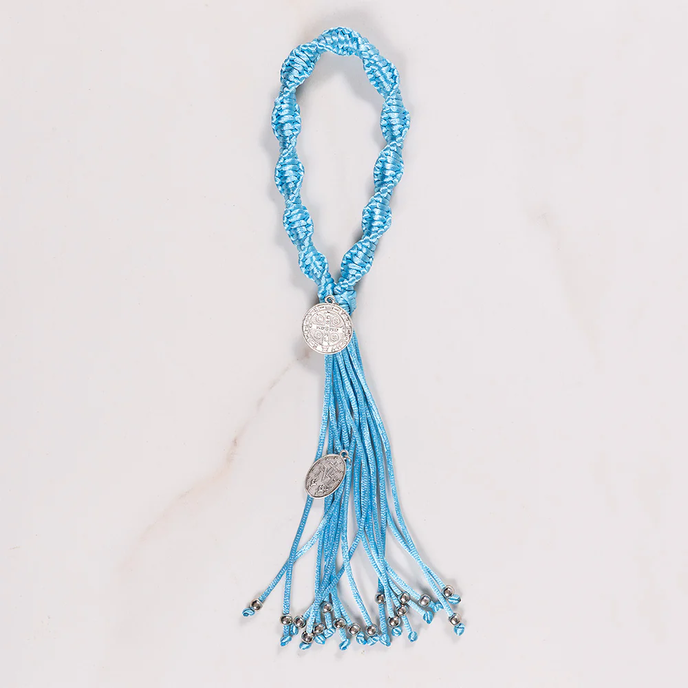 Handcrafted Knotted Light Blue Miraculous Medal  & St. Benedict Home Blessing - Image 2