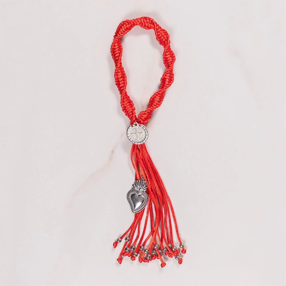 Handcrafted Knotted Red Sacred Heart & St. Benedict Home Blessing - Image 2