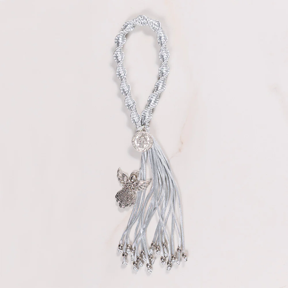 Handcrafted Knotted Silver Guardian Angel & St. Benedict Home Blessing