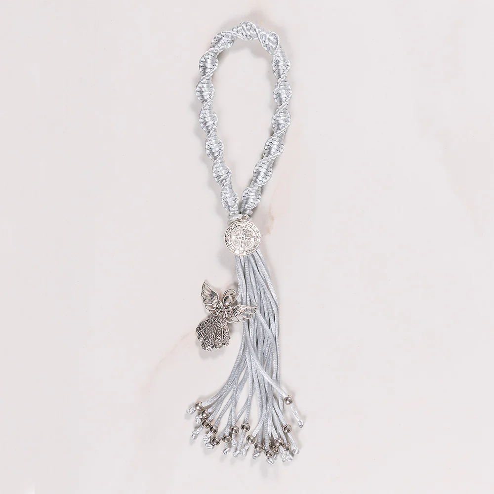 Handcrafted Knotted Silver Guardian Angel & St. Benedict Home Blessing - Image 2