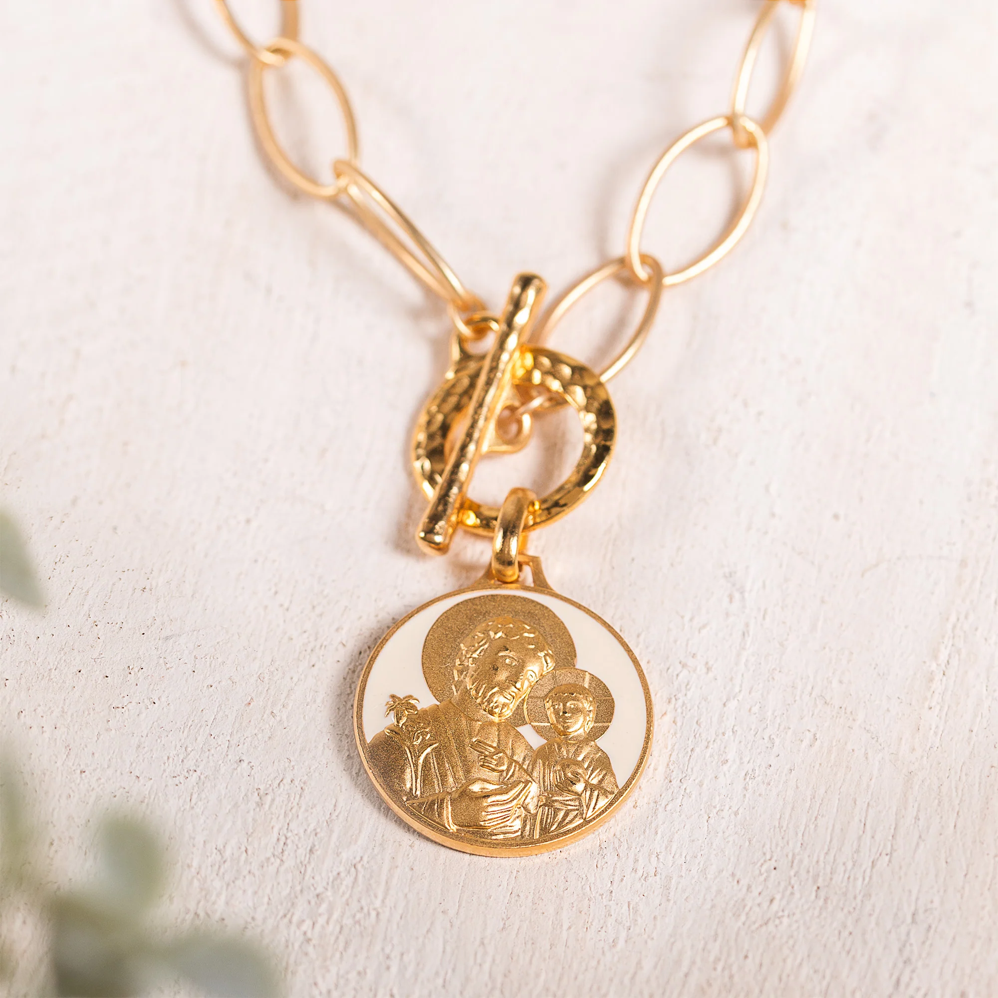 Handcrafted White Enamel St. Joseph Necklace - Image 3