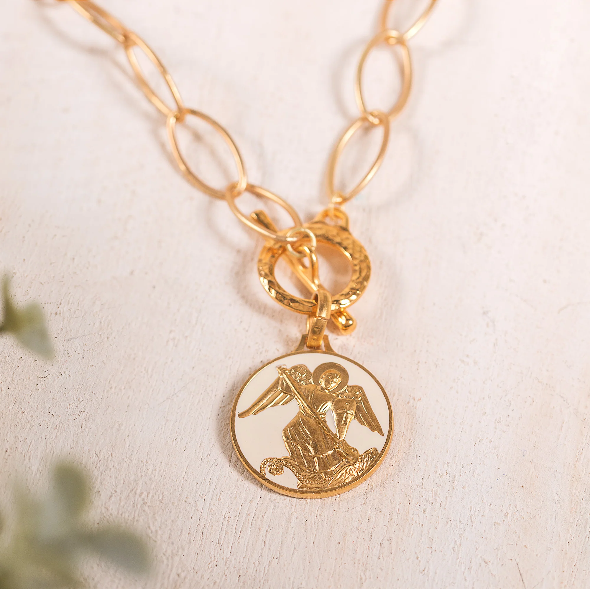 Handcrafted White Enamel St. Michael Necklace - Image 3
