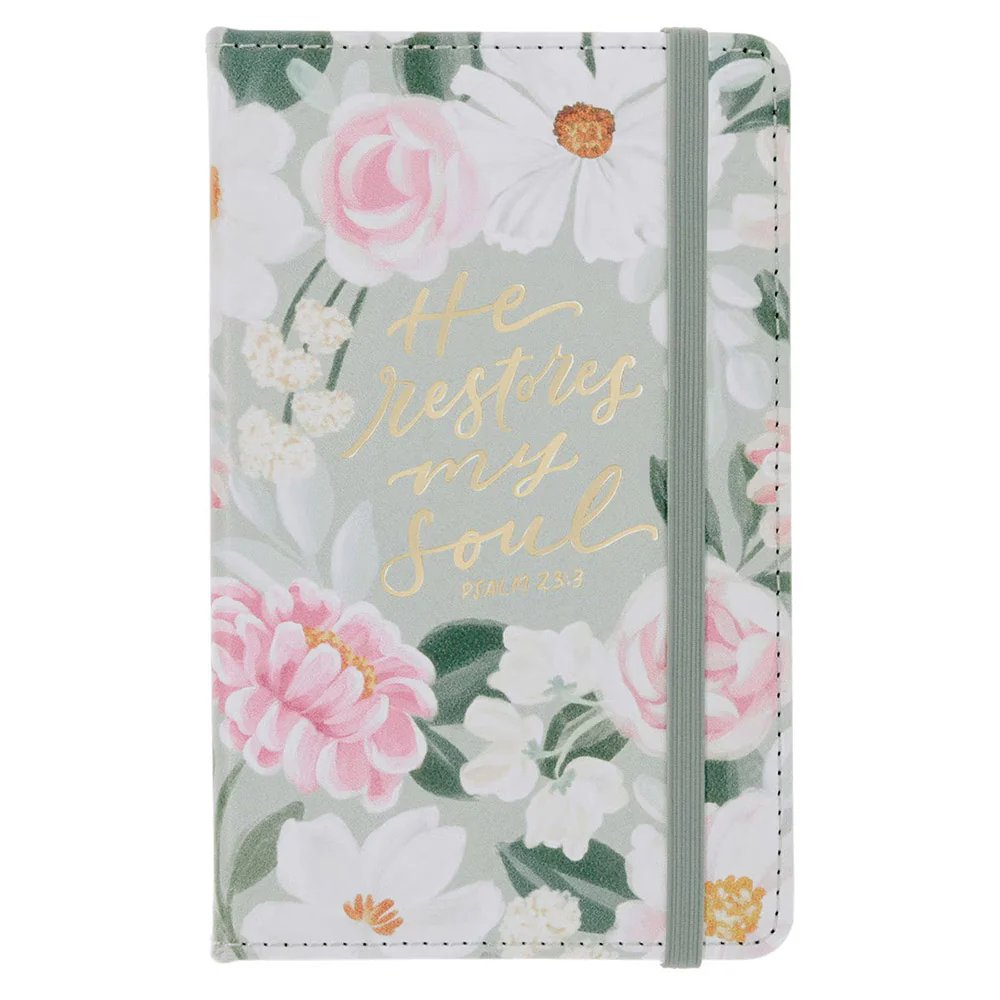 He Restores My Soul Green Floral Faux Leather Journal