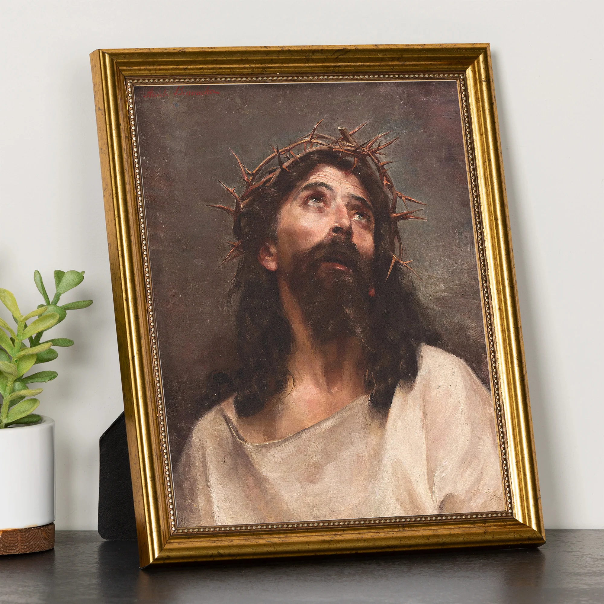 Head of Christ Antique Gold Framed Print - 8" x 10"