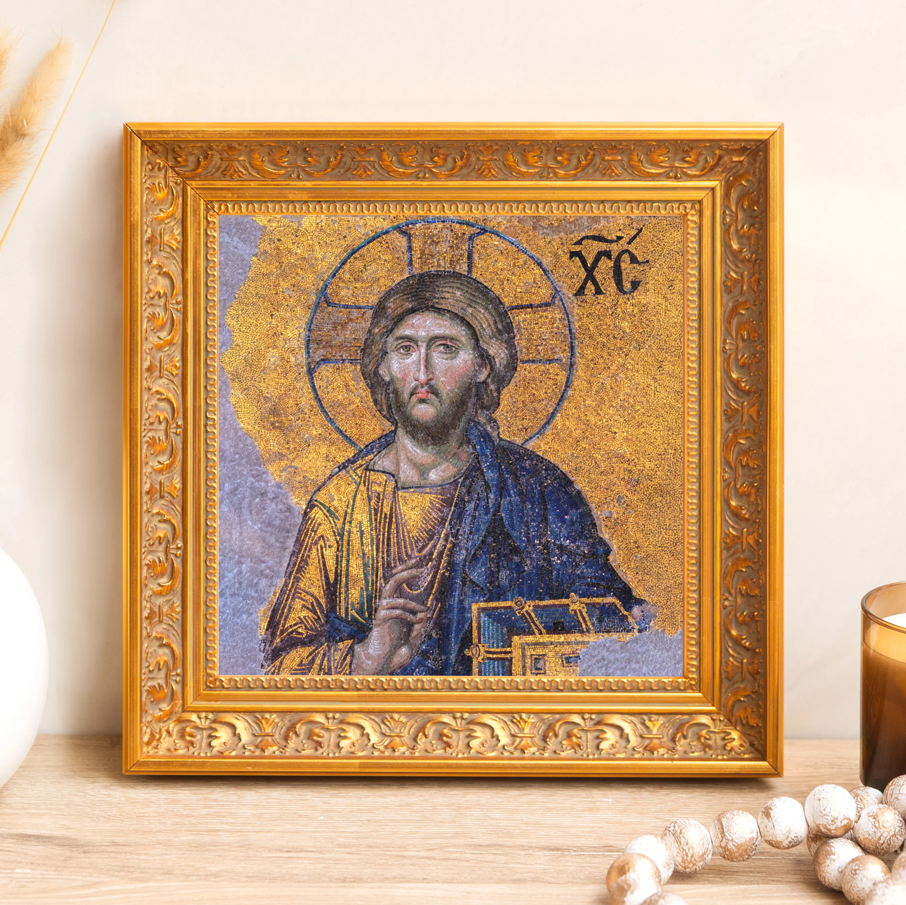 Head of Christ Mosaic Framed Canvas - Sacred Mini Collection